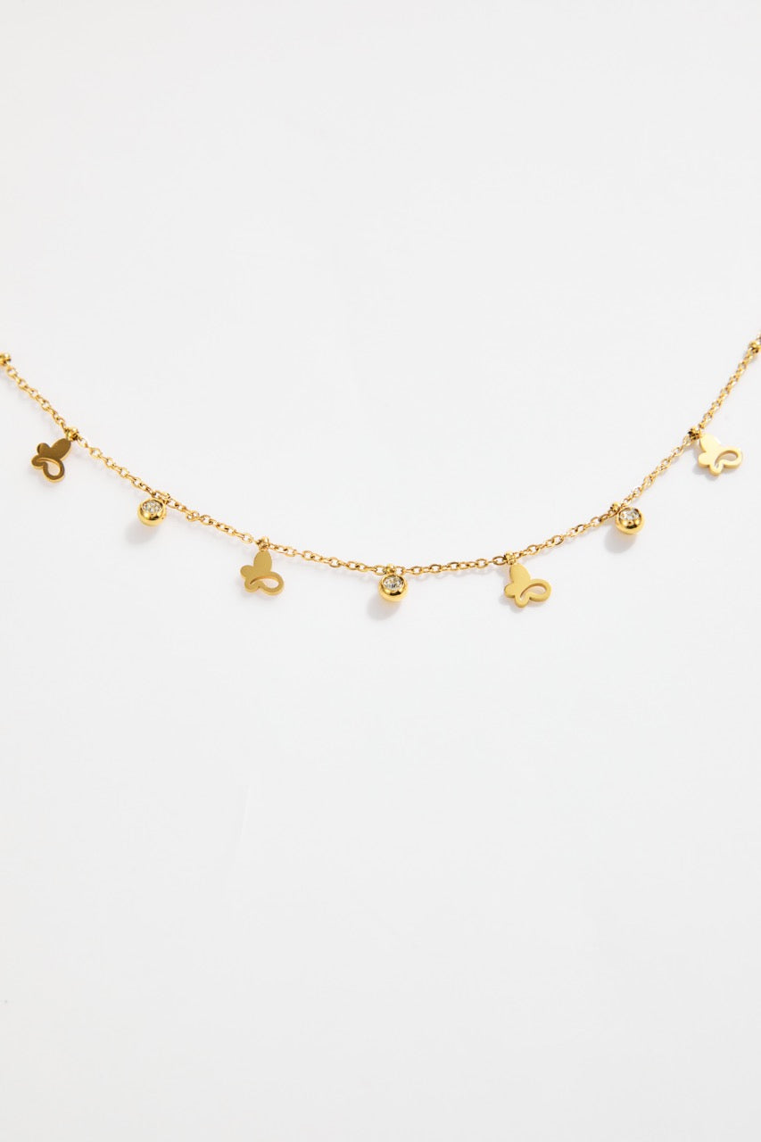 Gold-Plated Butterfly & Heart CZ Charm Bracelet