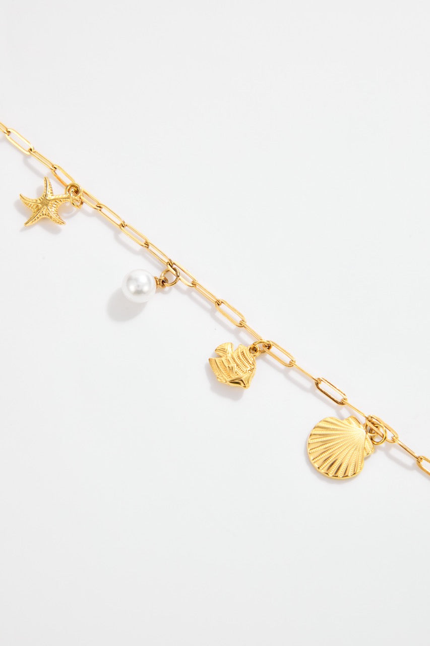 Gold-Tone Seashell, Conch, Starfish & Pearl Charm Bracelet for Women