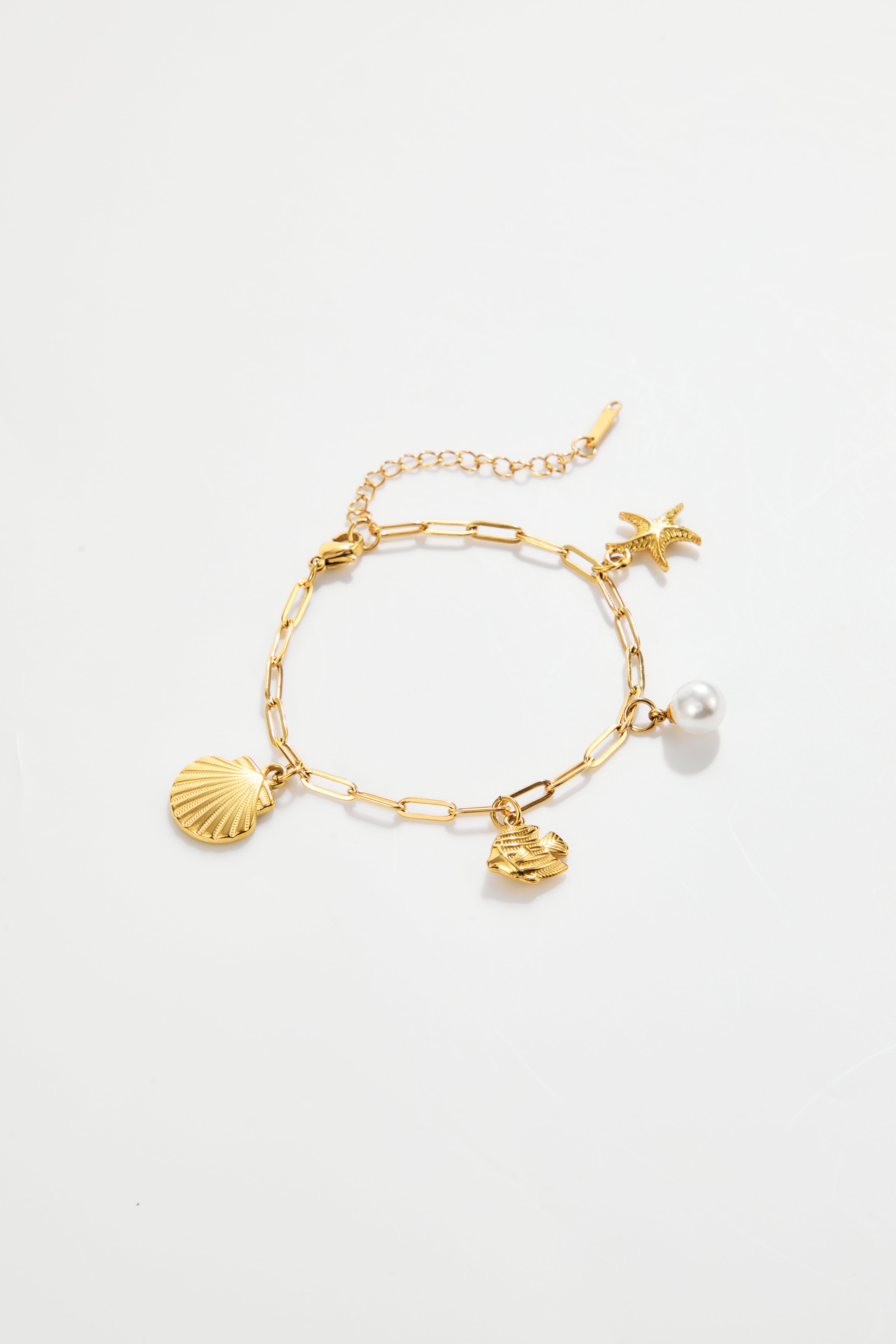 Gold-Tone Seashell, Conch, Starfish & Pearl Charm Bracelet for Women