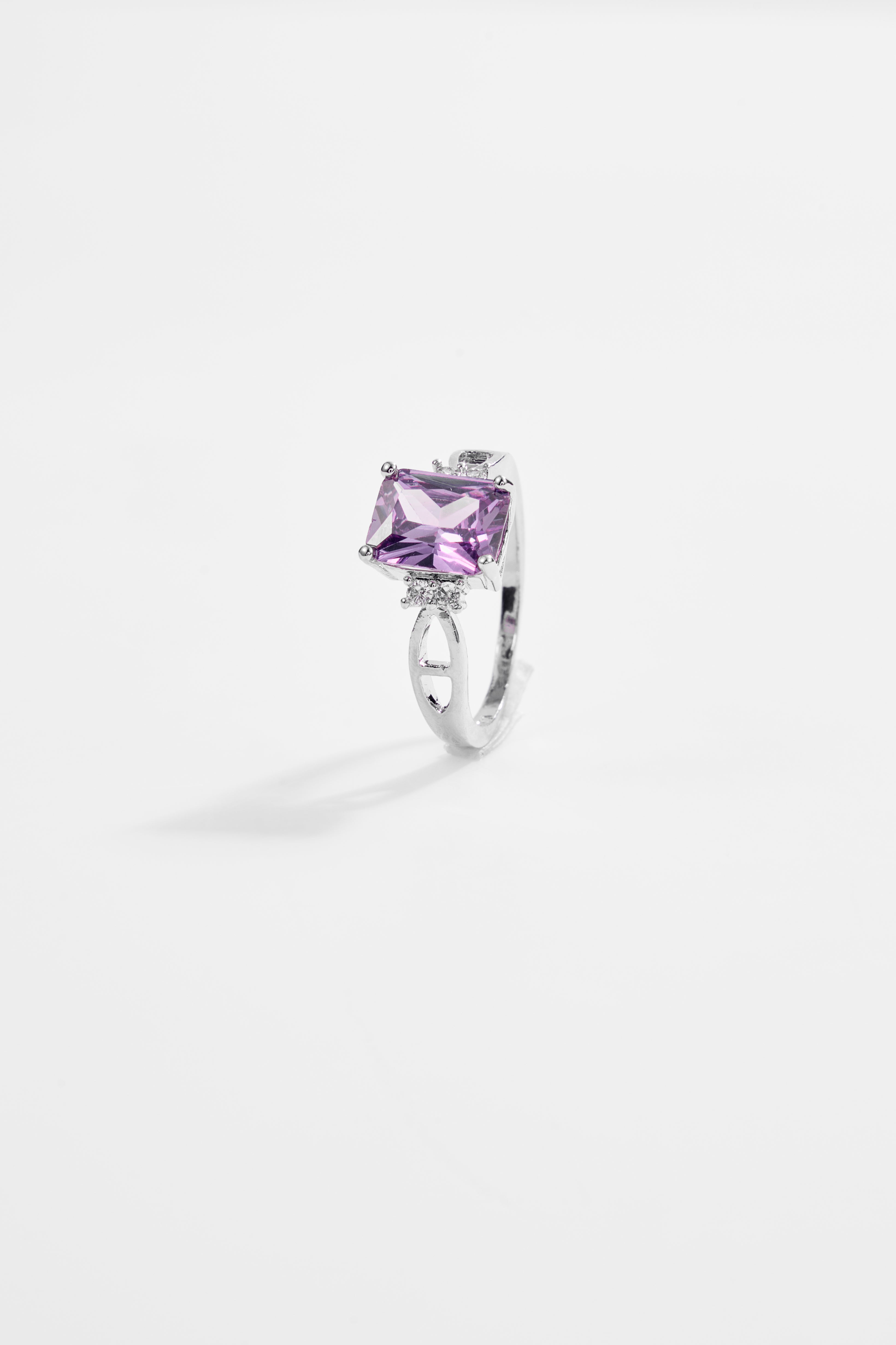 Rhodium-Plated AD Jewelry Set with Purple/Pink Stones of 4