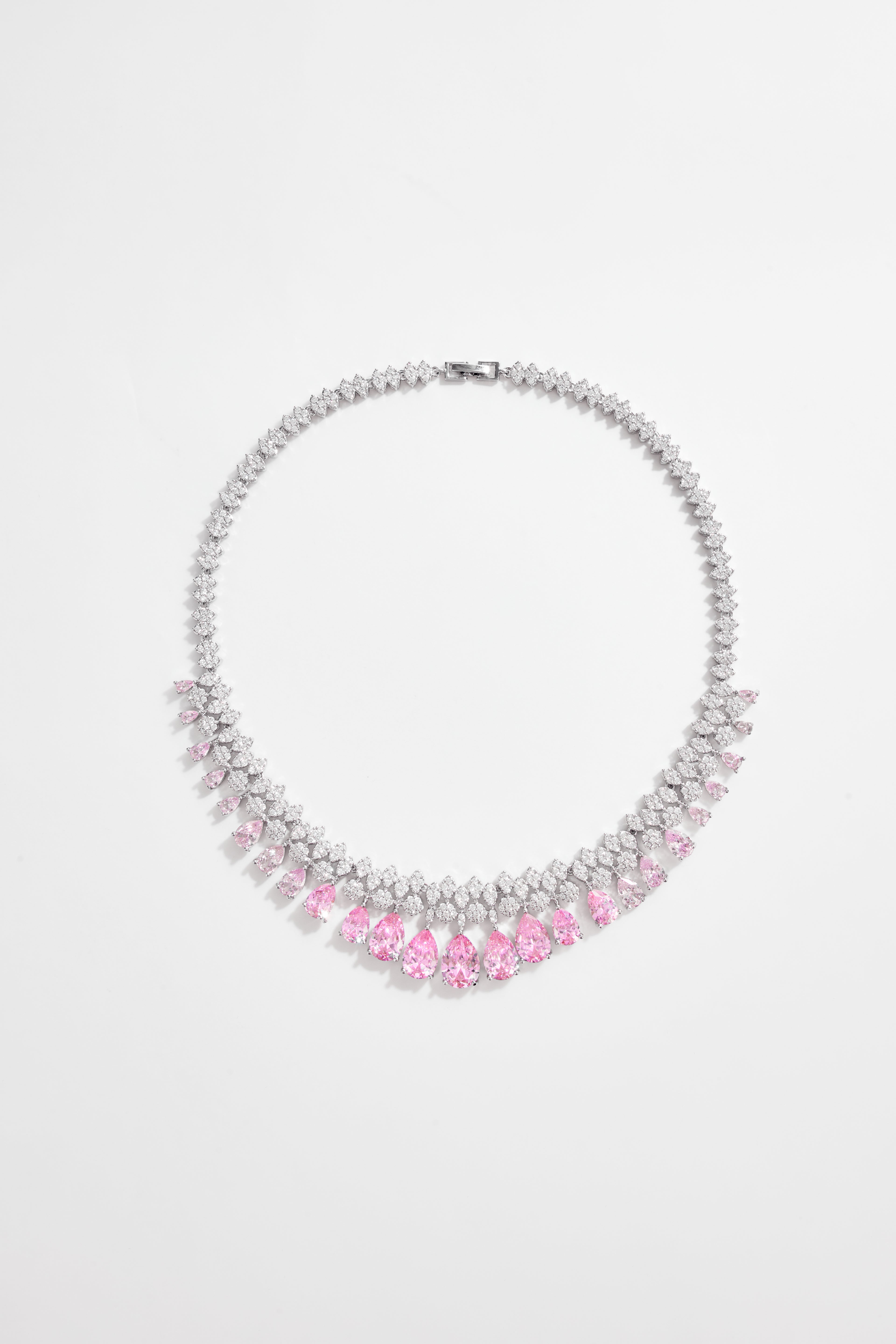 Rhodium-Plated Pink AD & CZ Full Jewelry Set of 4