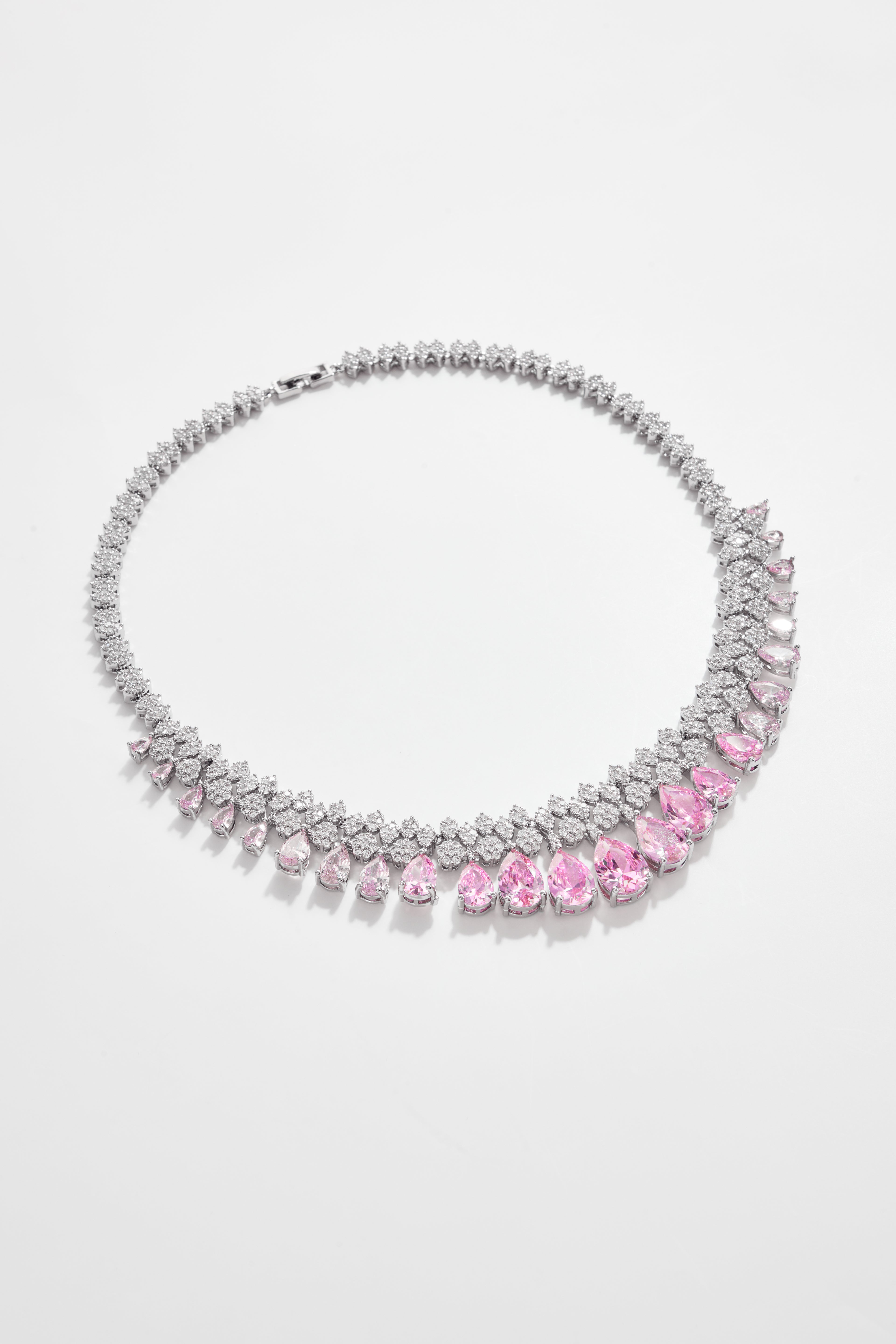 Rhodium-Plated Pink AD & CZ Full Jewelry Set of 4