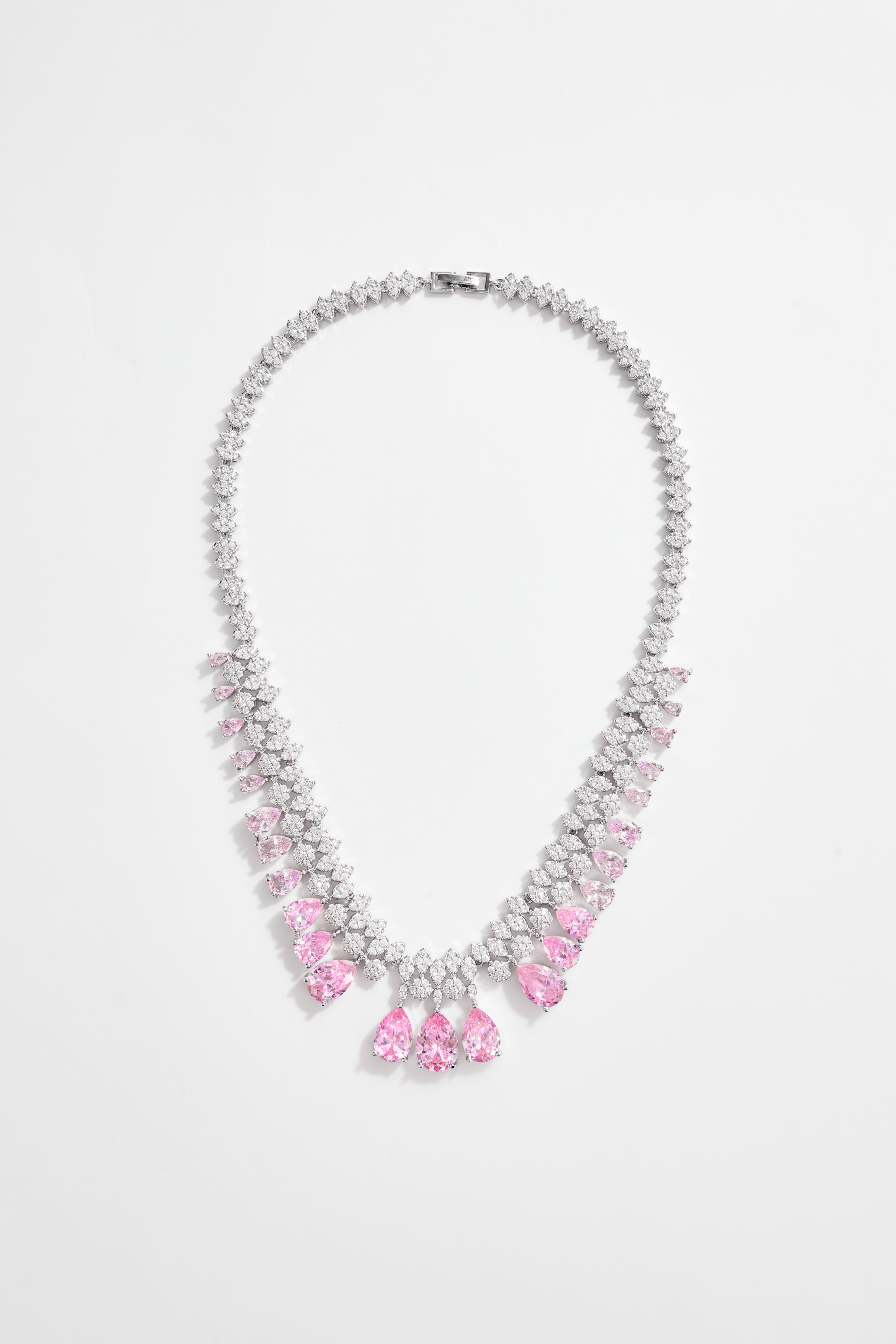 Rhodium-Plated Pink AD & CZ Full Jewelry Set of 4