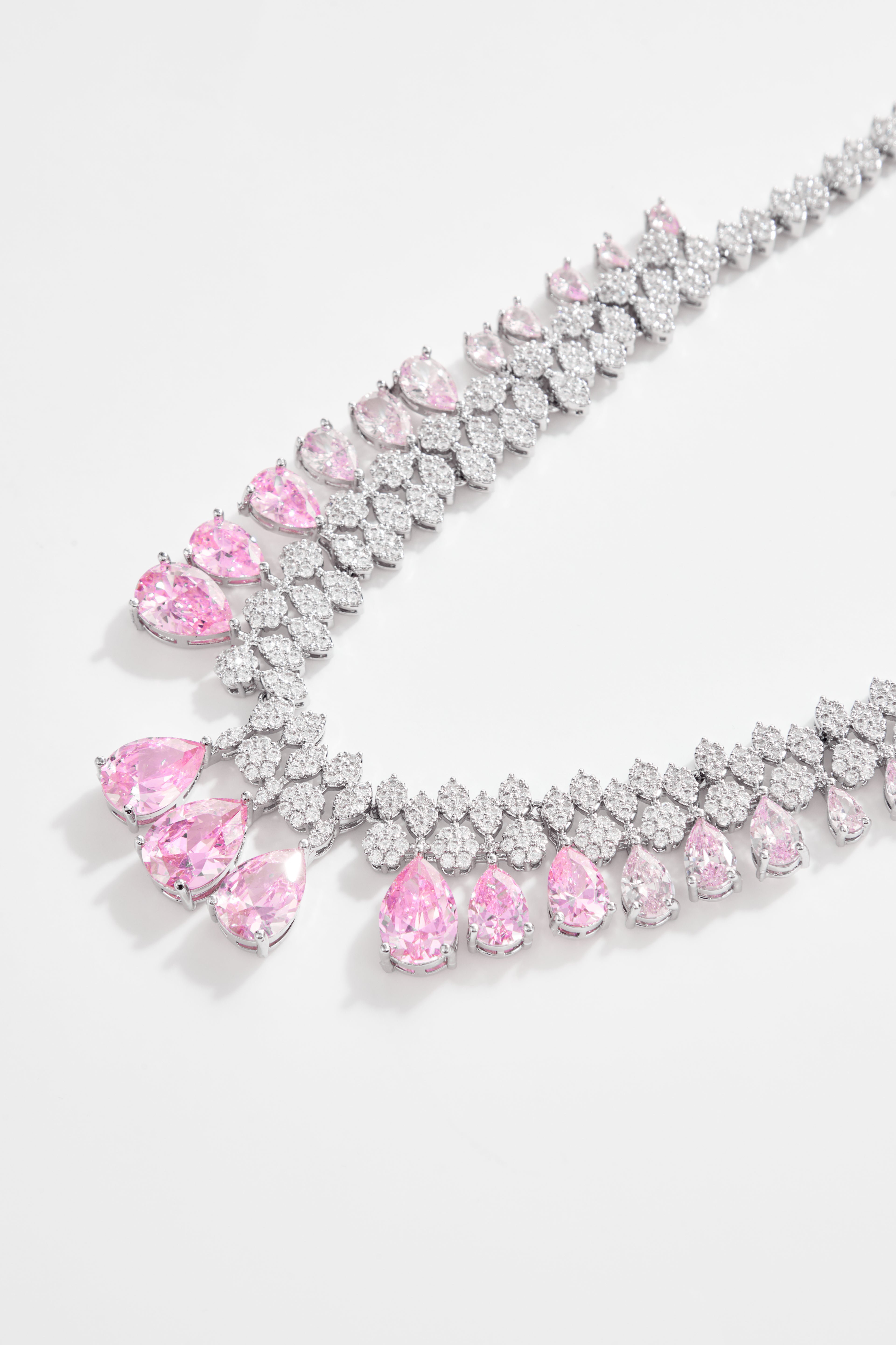 Rhodium-Plated Pink AD & CZ Full Jewelry Set of 4