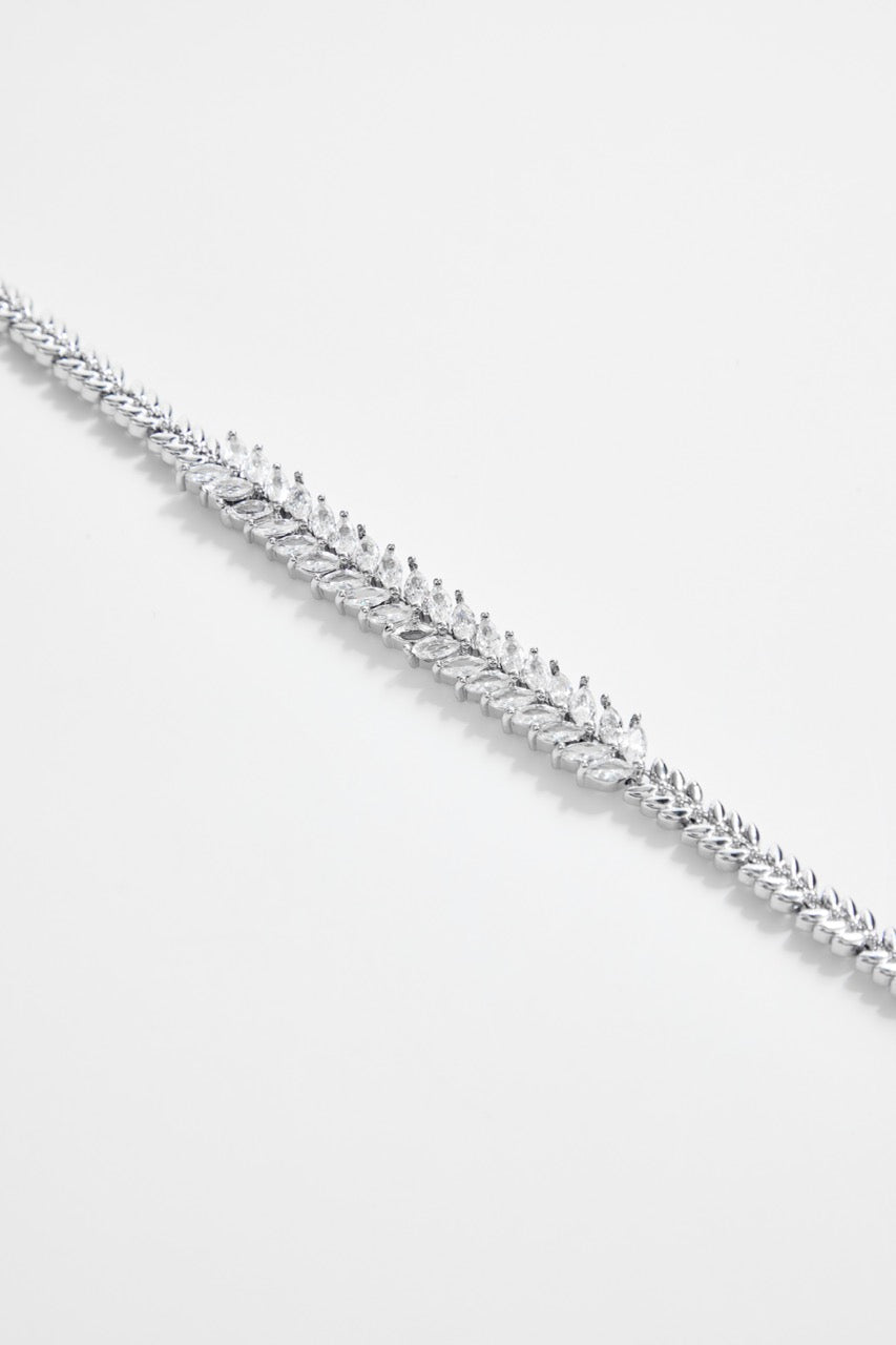 Silver-Plated Leaf Teardrop CZ Choker Necklace & Earrings Set of 4