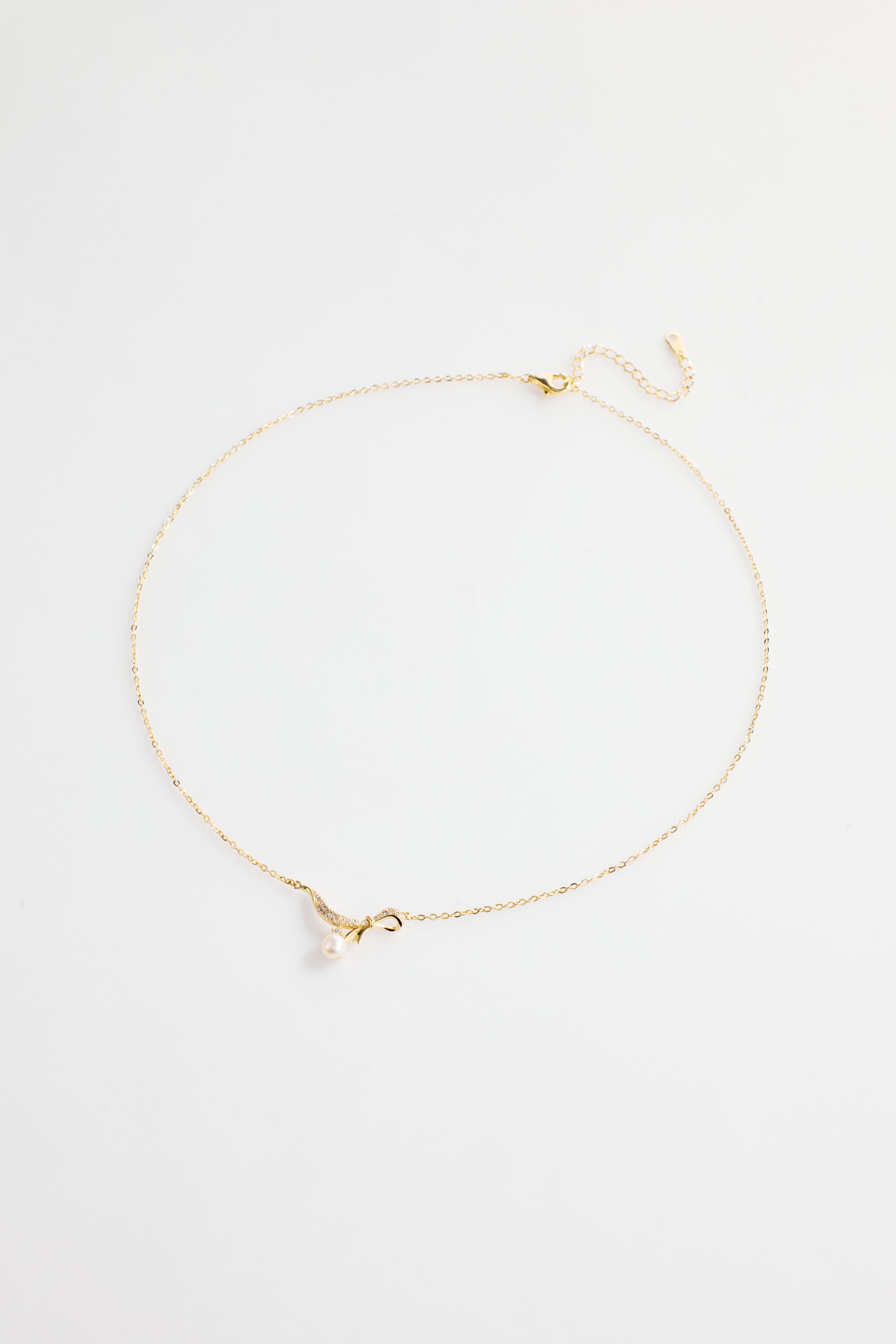 Gold-Plated Single Bow With Pearl Necklace for Women