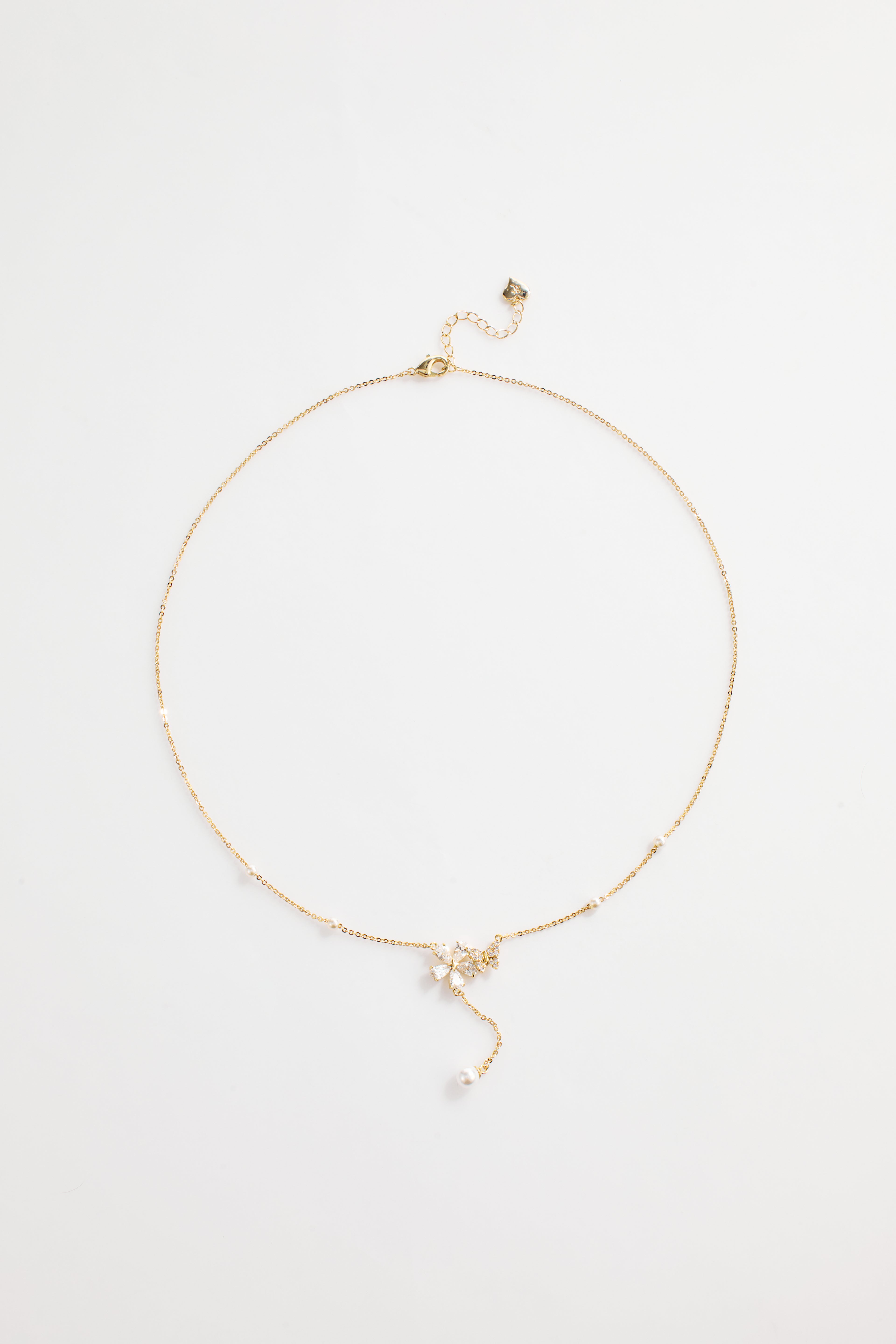 Gold-Plated Butterfly and Flower with Hanging Pearl Necklace for Women