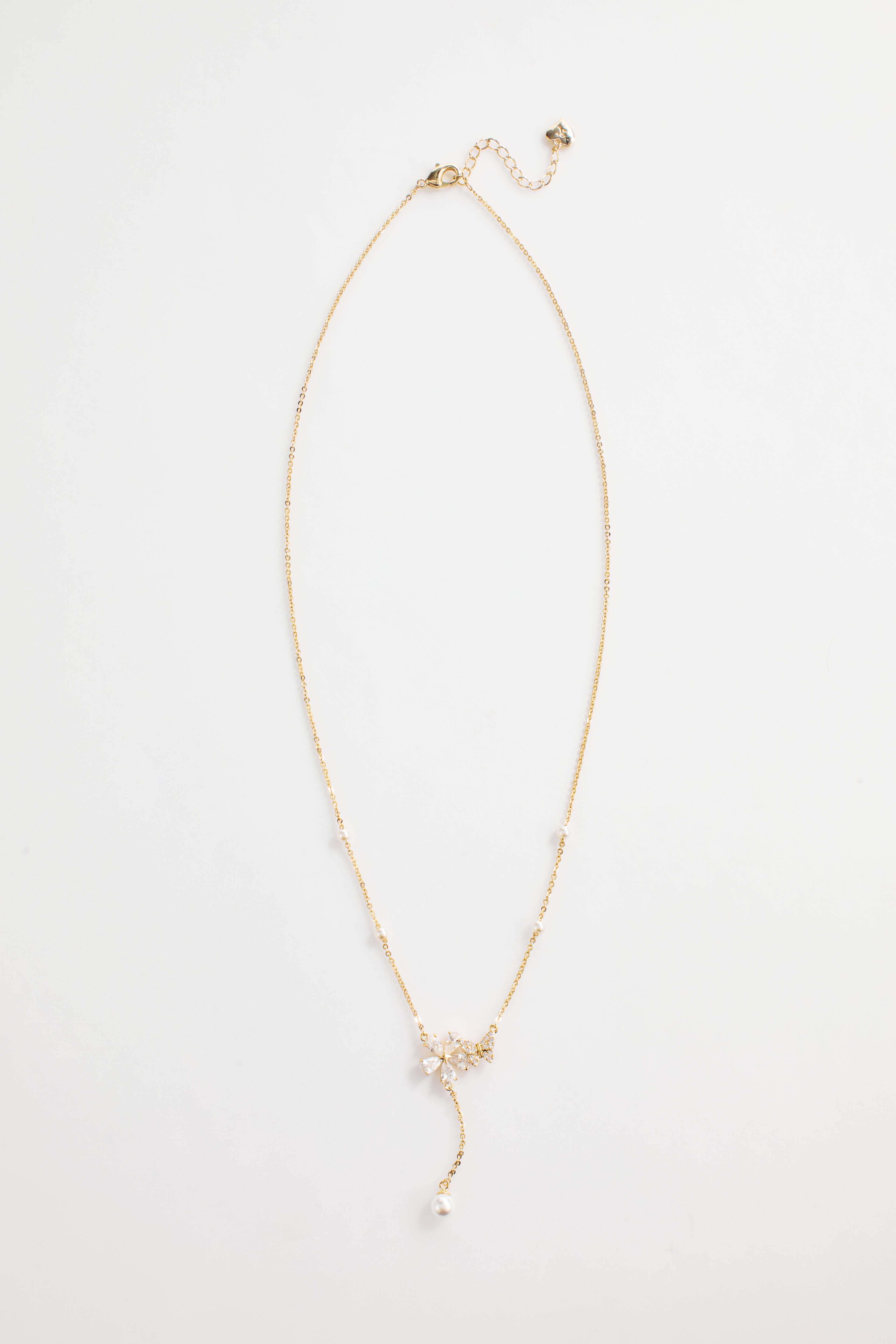 Gold-Plated Butterfly and Flower with Hanging Pearl Necklace for Women