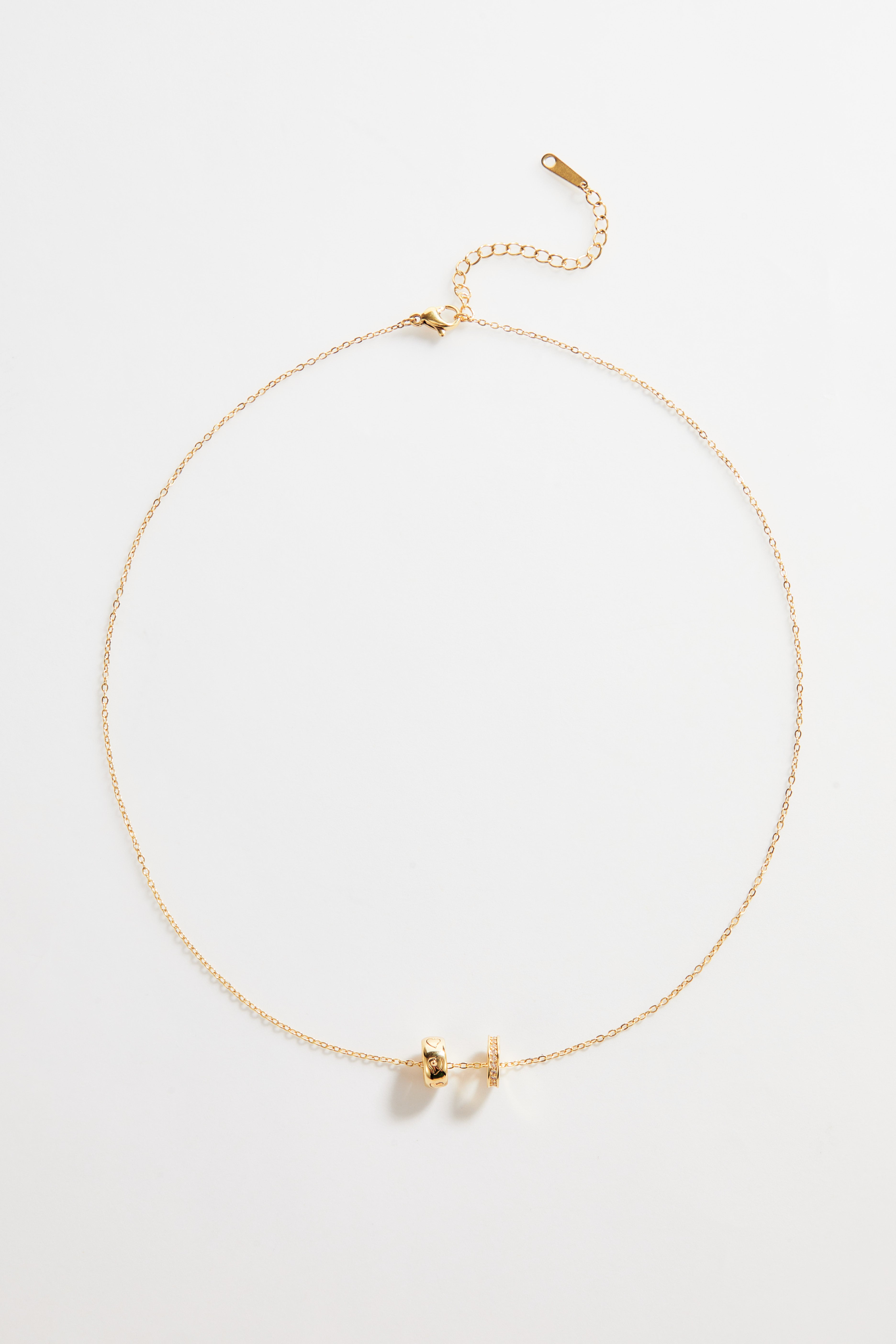 Gold-Plated Double Ring with Heart and Stones Accent Neclace for Women