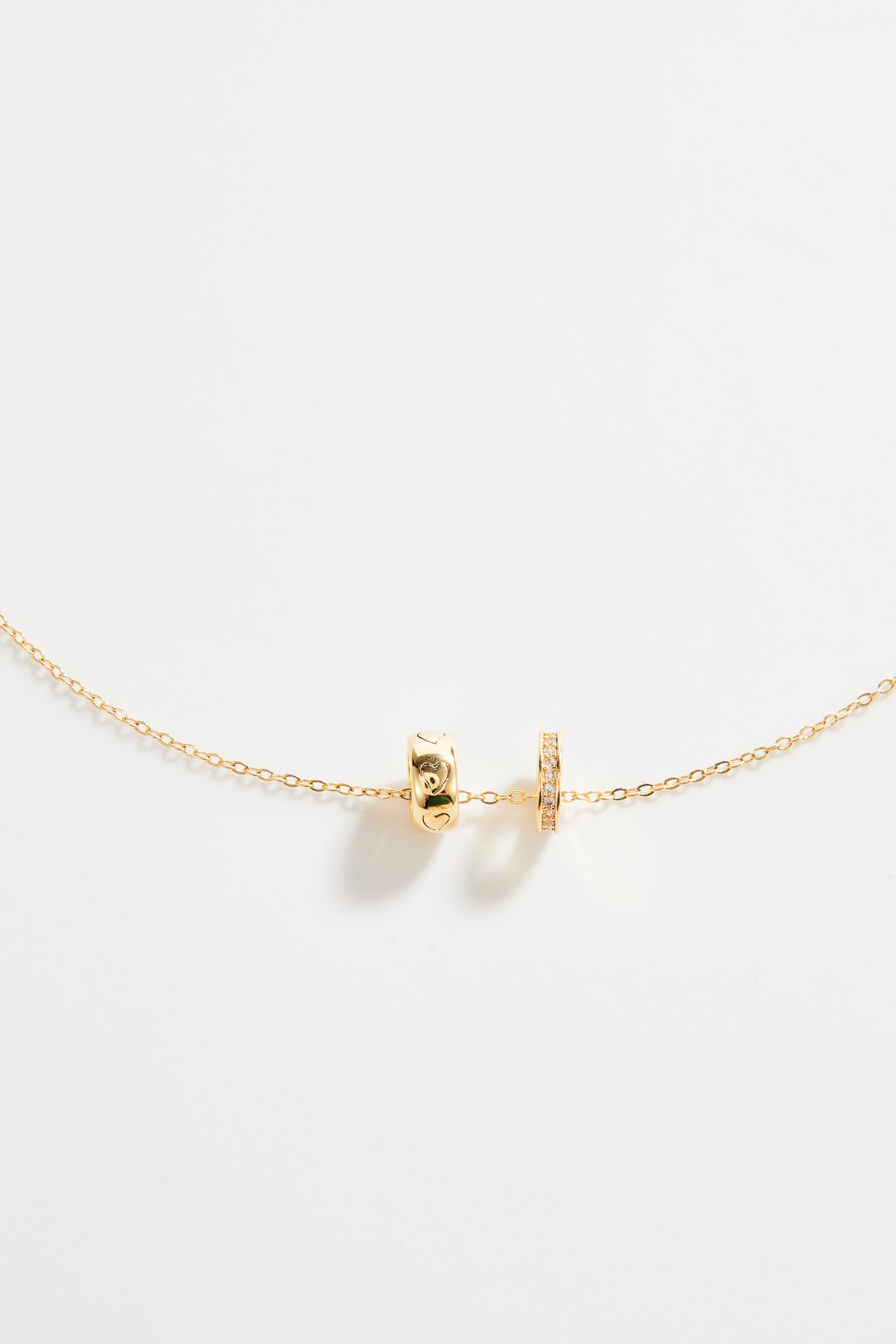 Gold-Plated Double Ring with Heart and Stones Accent Neclace for Women