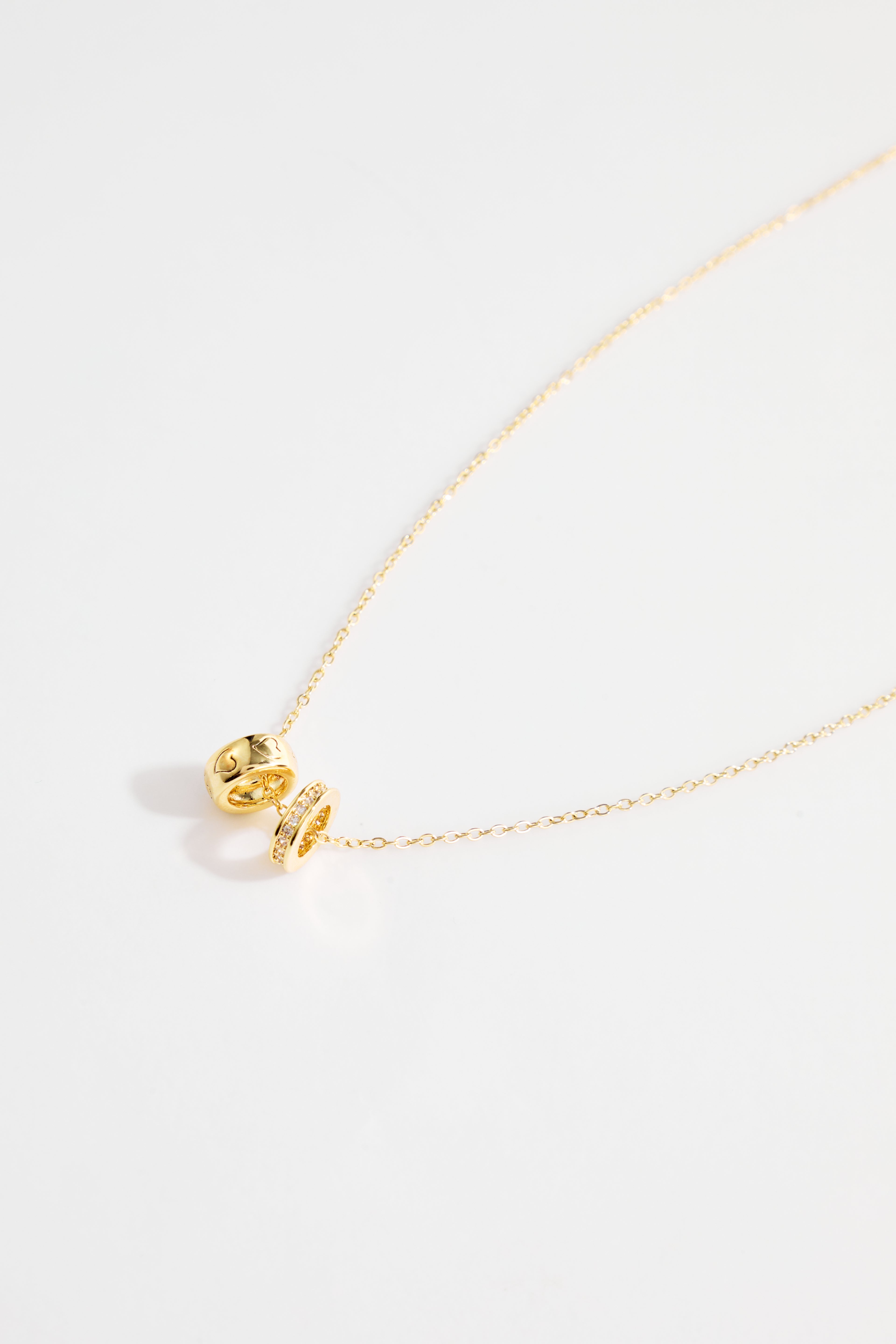 Gold-Plated Double Ring with Heart and Stones Accent Neclace for Women