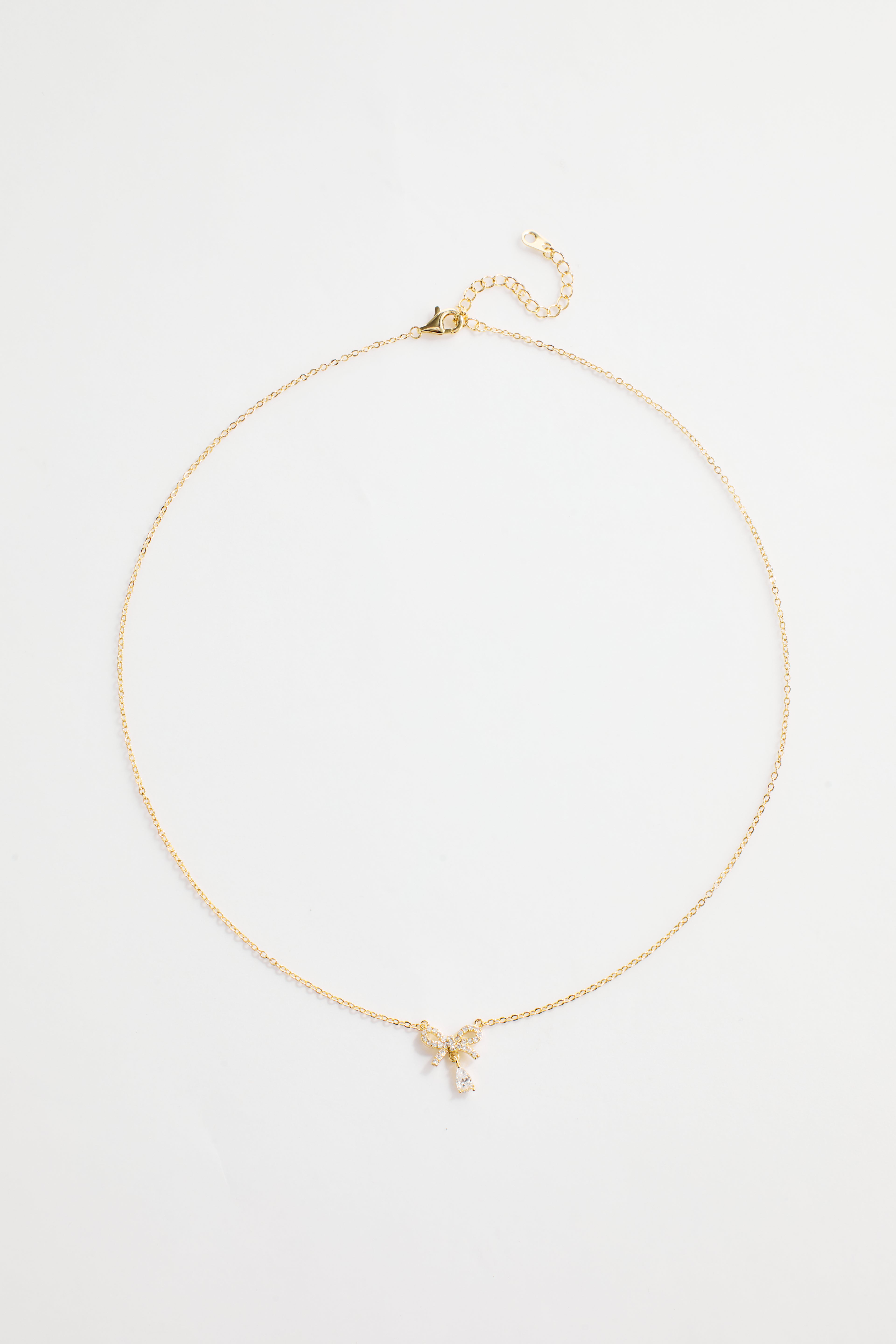 Gold-Plated Bow with CZ stone Necklace for Women