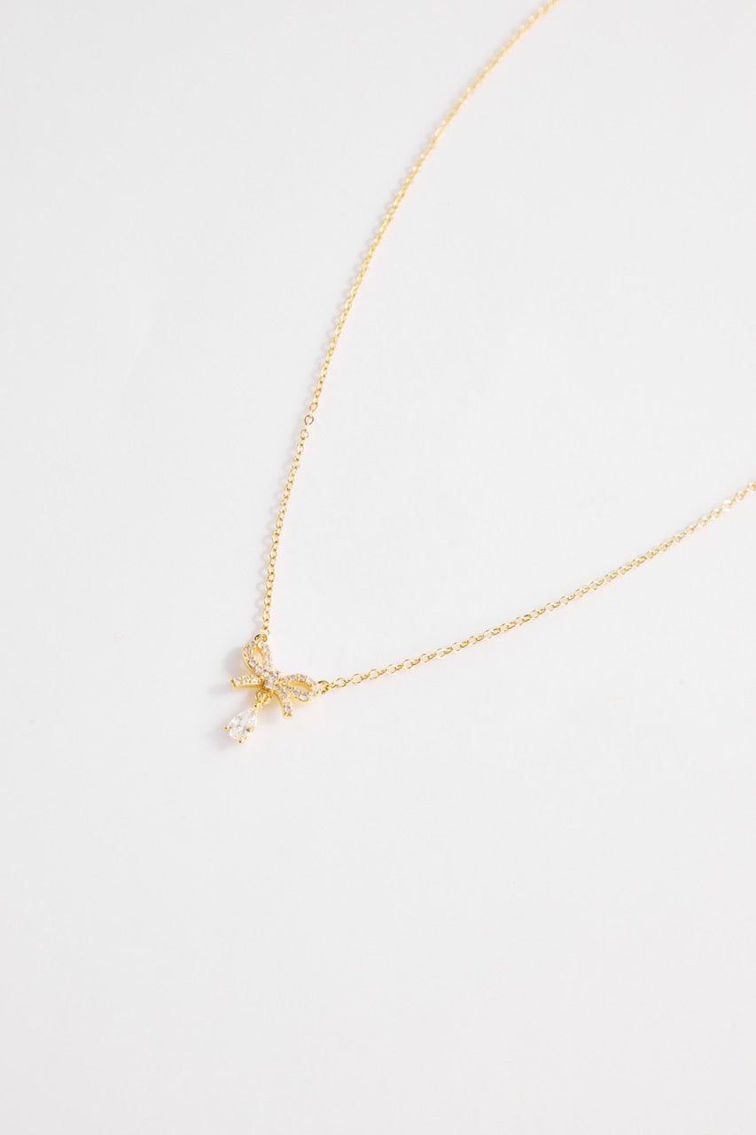 Gold-Plated Bow with CZ stone Necklace for Women