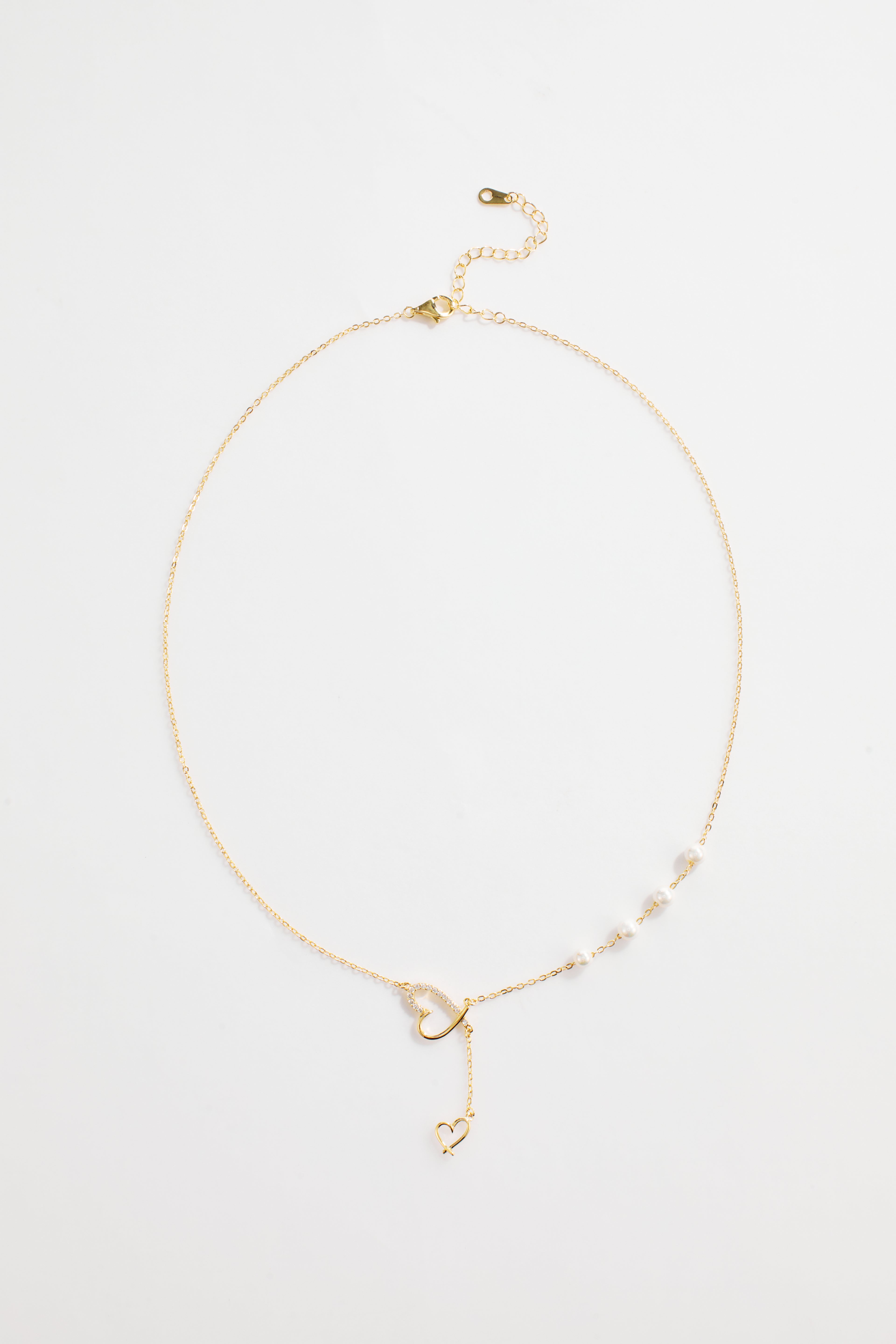 Gold-Plated necklace with Double Heart and Pearl Accent for Women