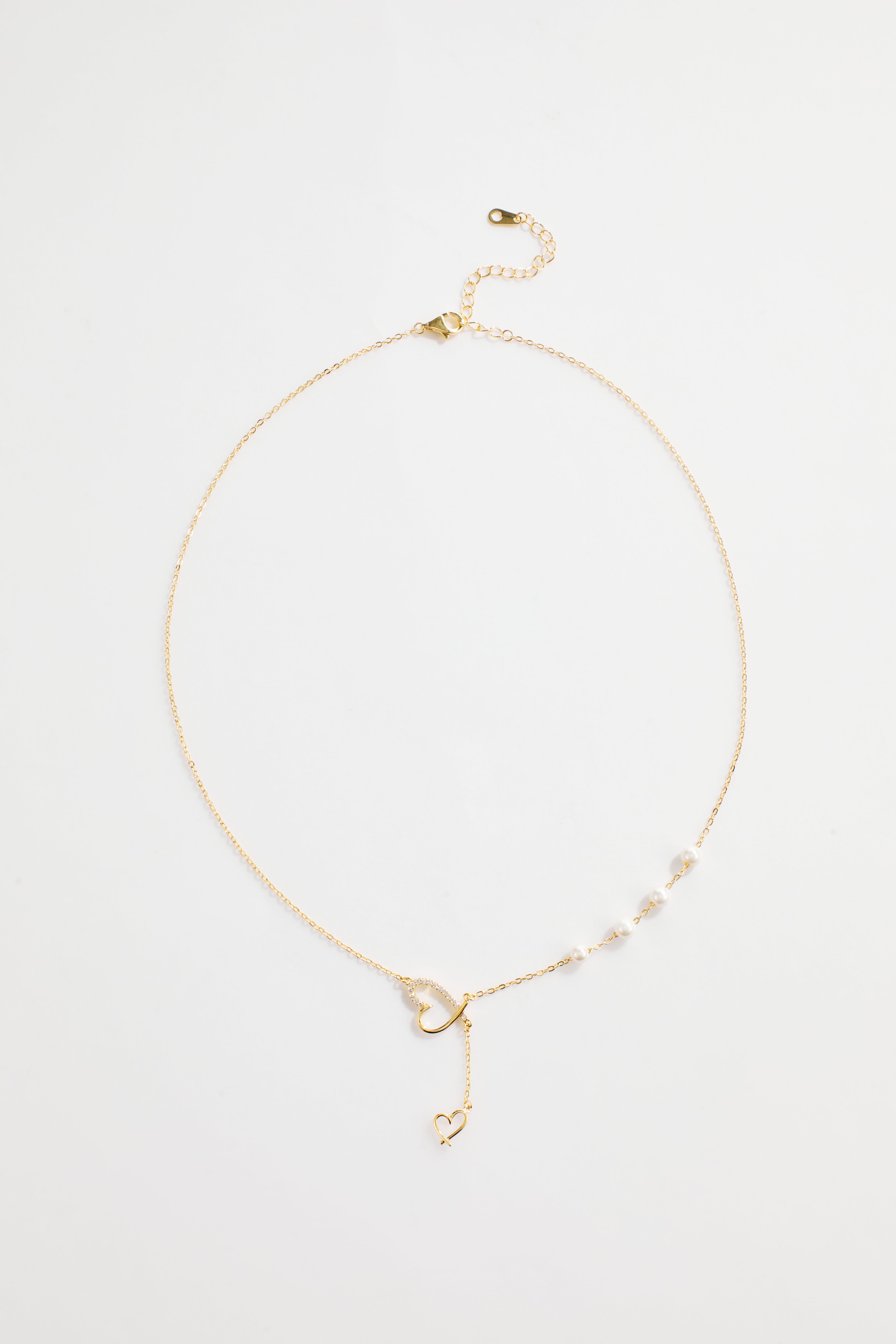 Gold-Plated necklace with Double Heart and Pearl Accent for Women