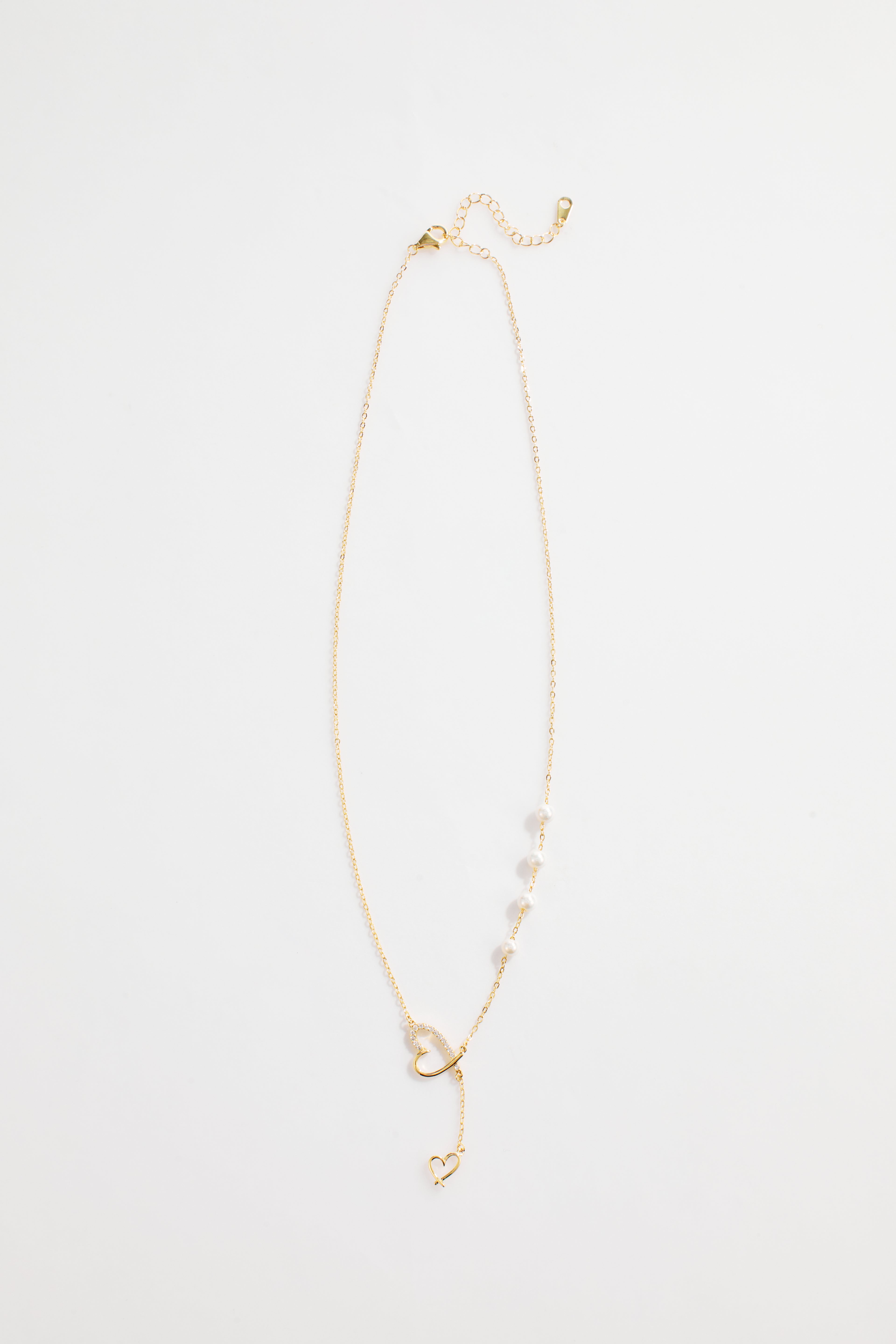 Gold-Plated necklace with Double Heart and Pearl Accent for Women