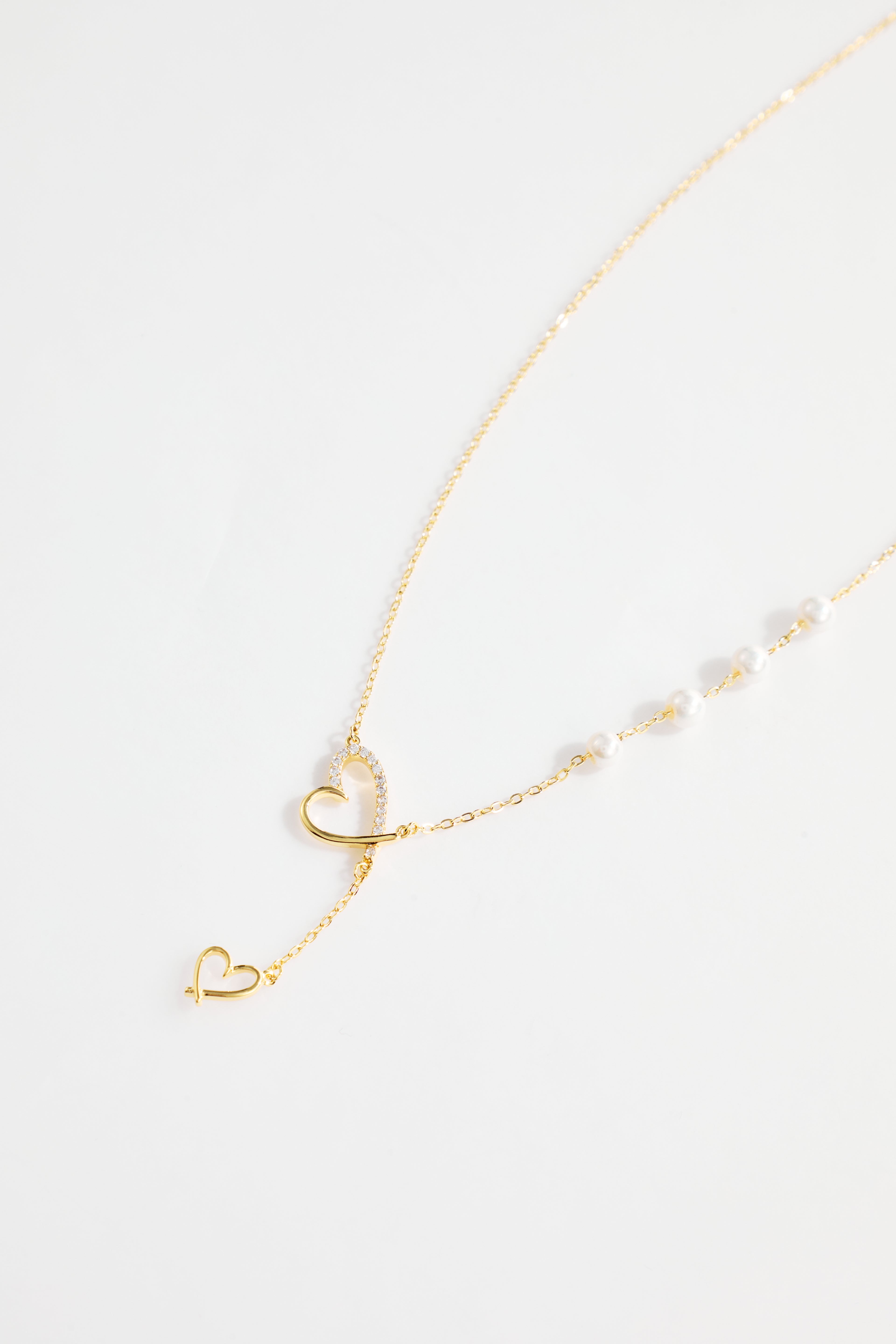 Gold-Plated necklace with Double Heart and Pearl Accent for Women