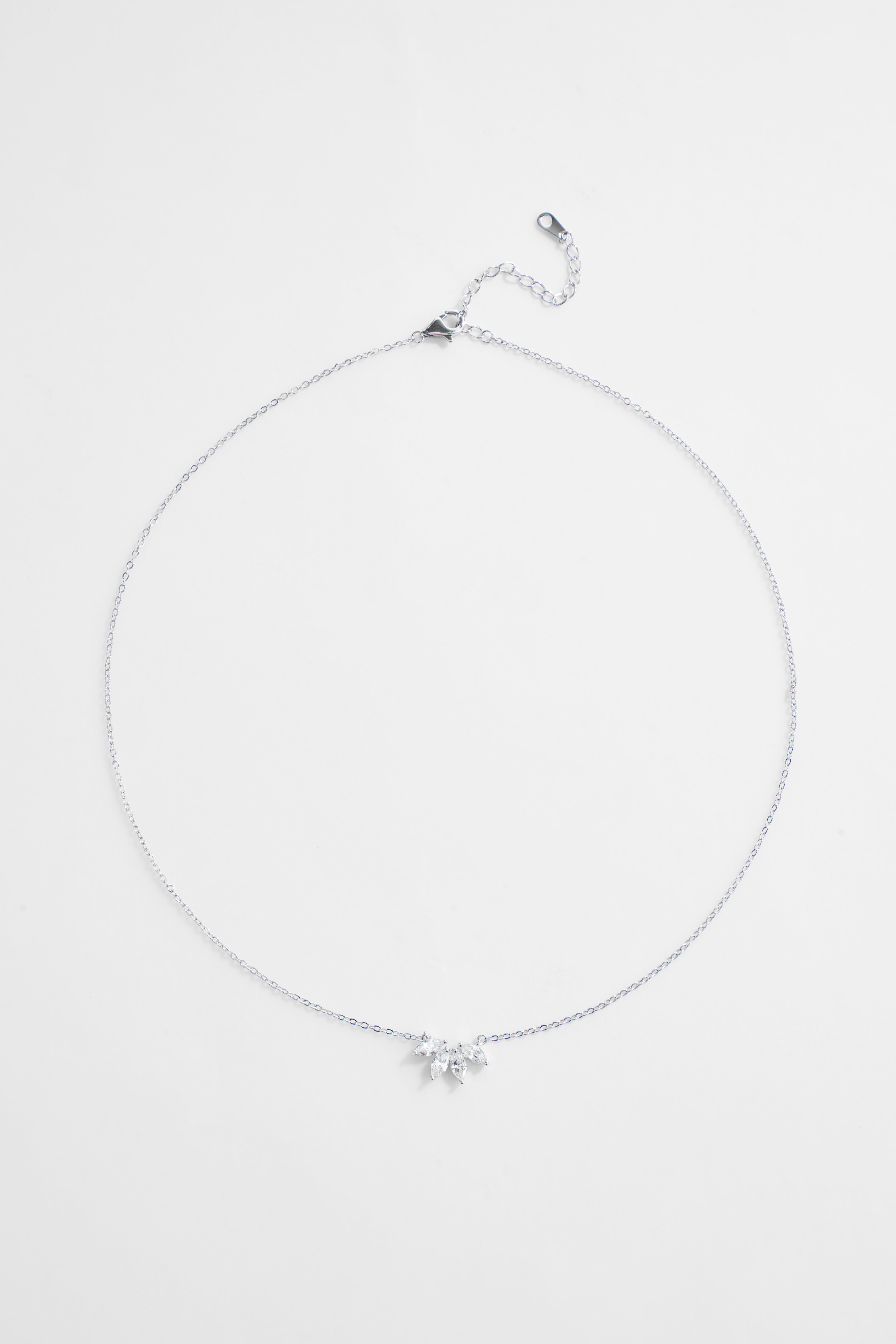 Silver-Plated Necklace with CZ Studded Leaves Design for Women