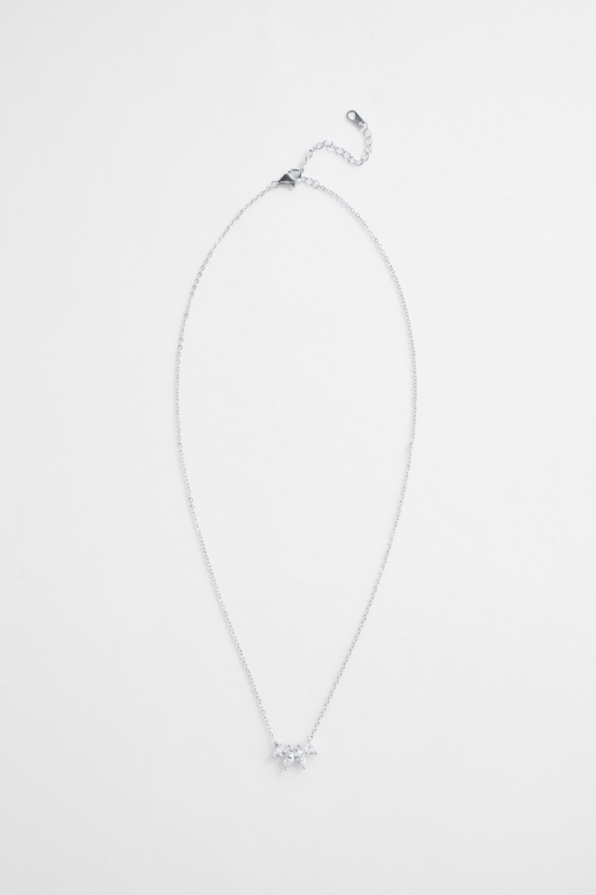 Silver-Plated Necklace with CZ Studded Leaves Design for Women