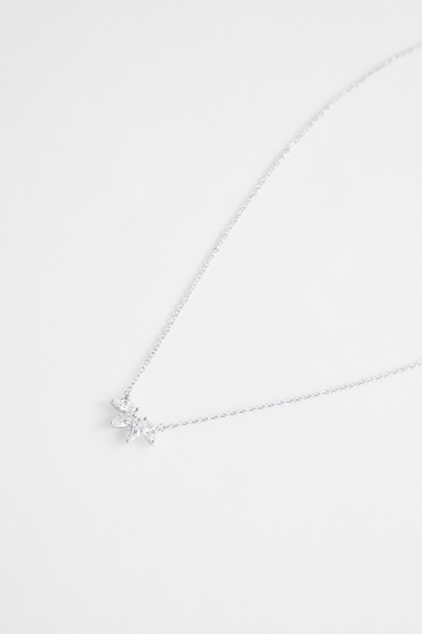 Silver-Plated Necklace with CZ Studded Leaves Design for Women