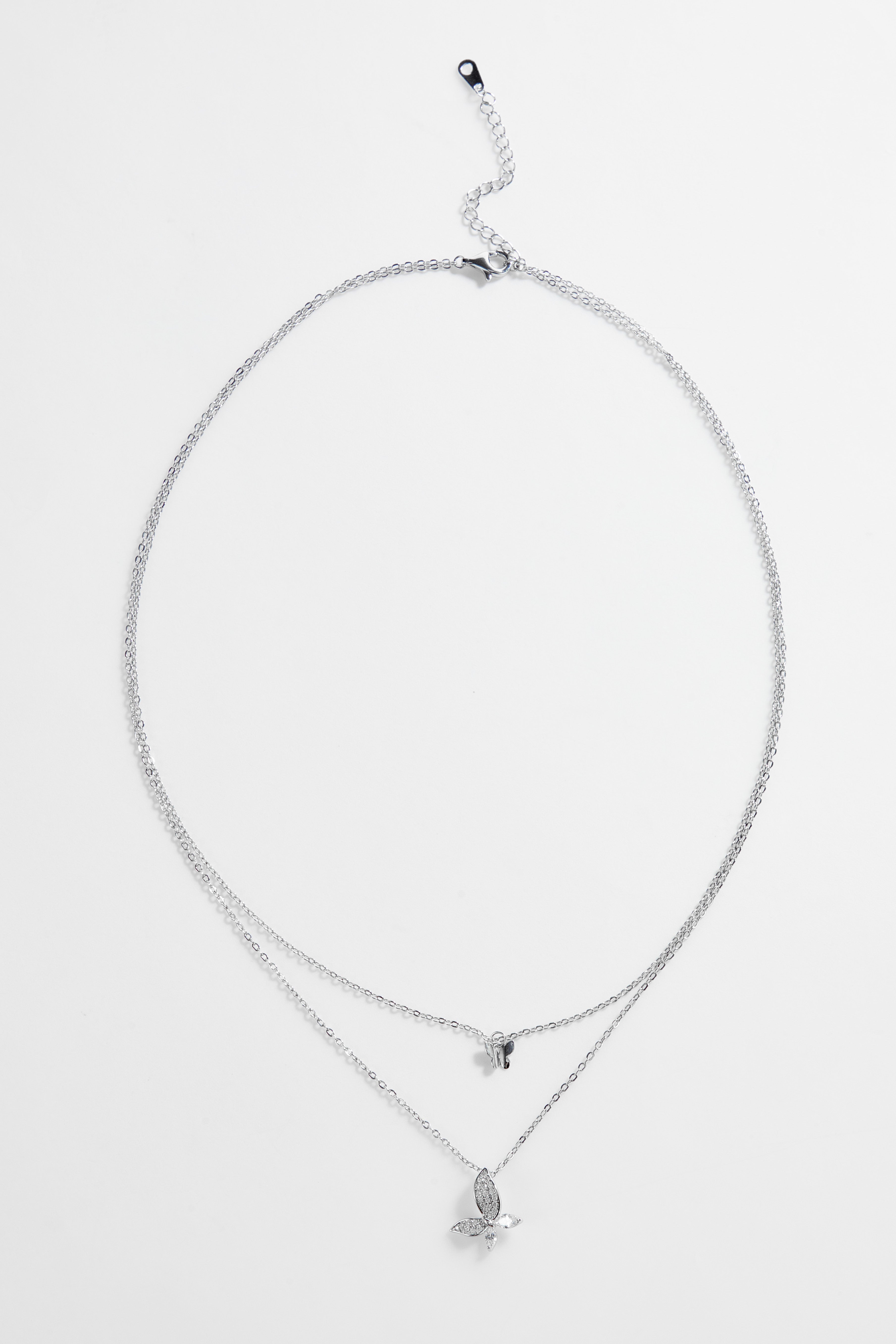 Silver-Plated Layered Necklace with Doouble-Butterfly Pendant for Women