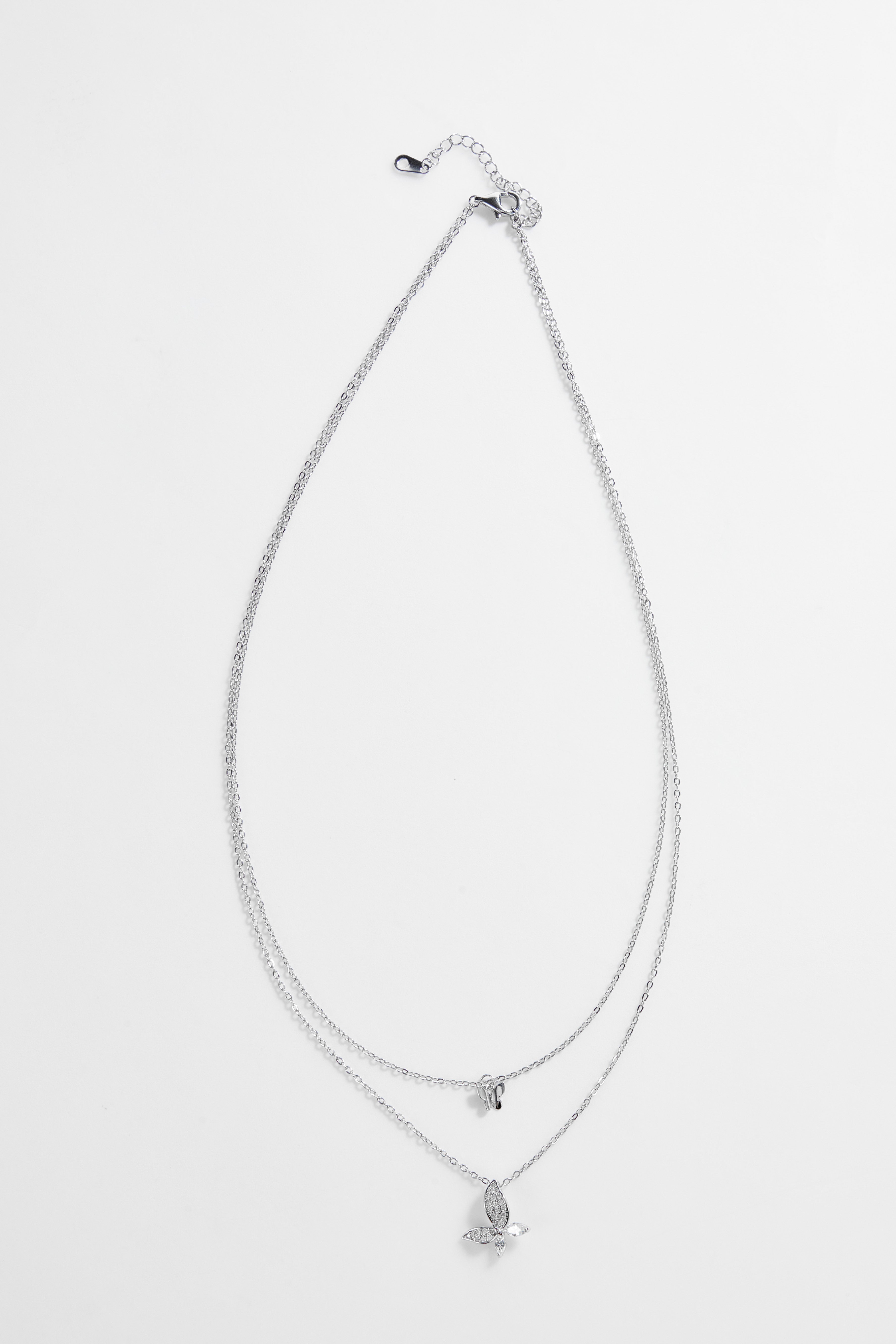 Silver-Plated Layered Necklace with Doouble-Butterfly Pendant for Women
