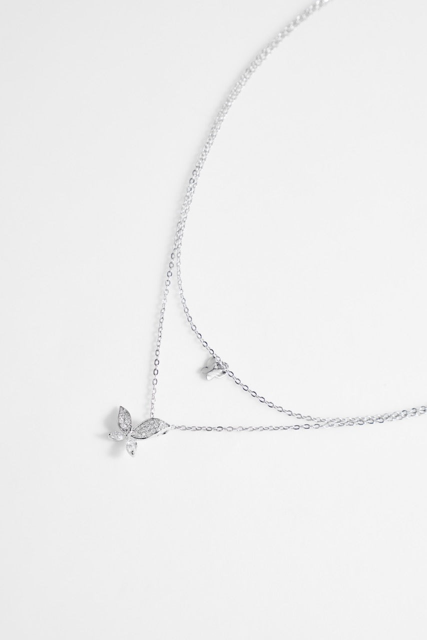 Silver-Plated Layered Necklace with Doouble-Butterfly Pendant for Women