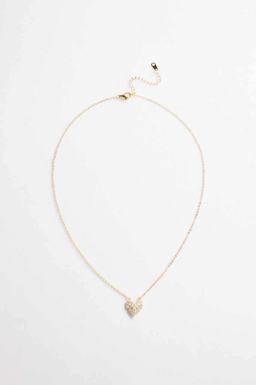 Gold-Plated Necklace with Heart Shaped CZ and Gold Accent for Women