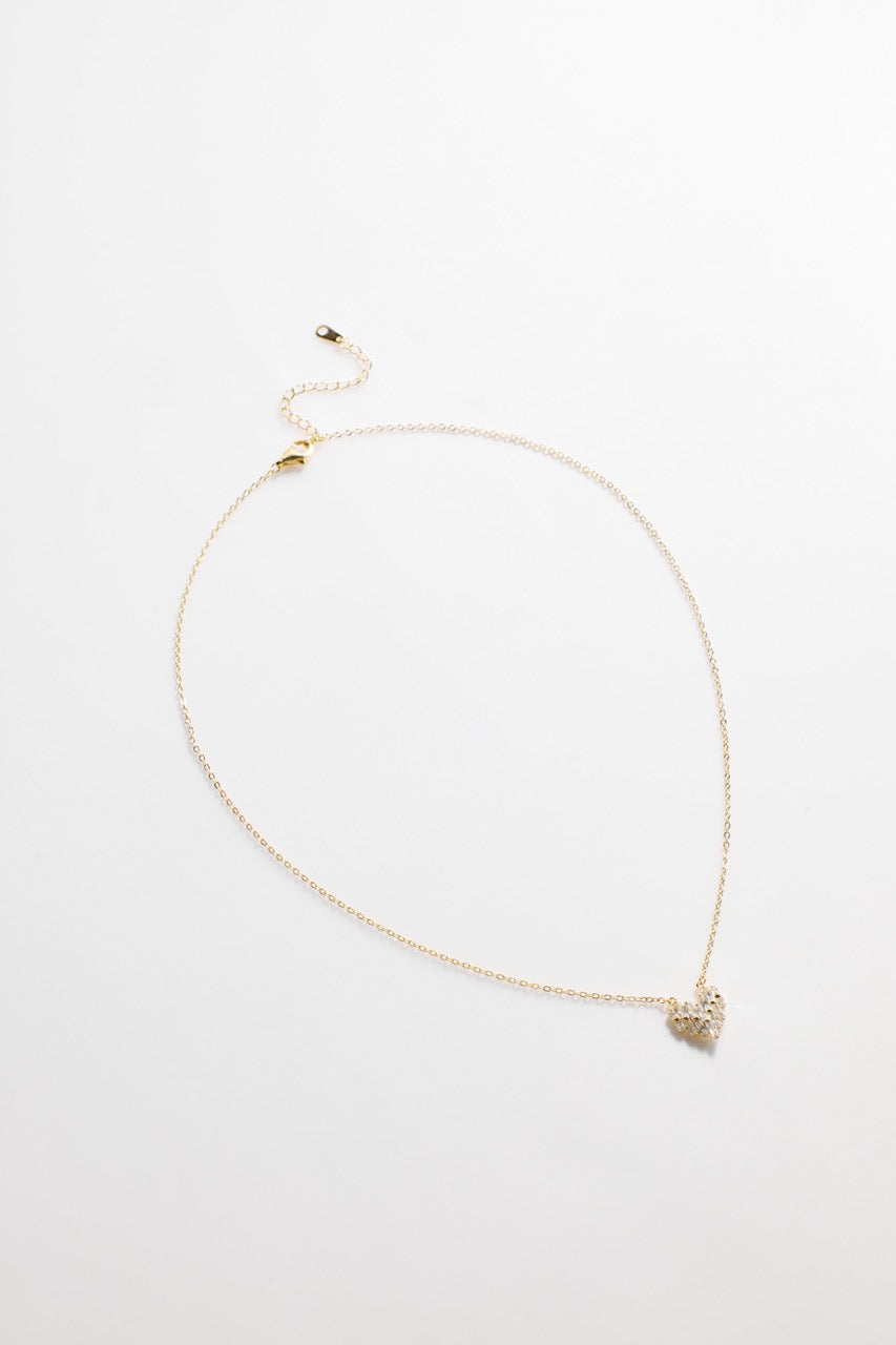 Gold-Plated Necklace with Heart Shaped CZ and Gold Accent for Women