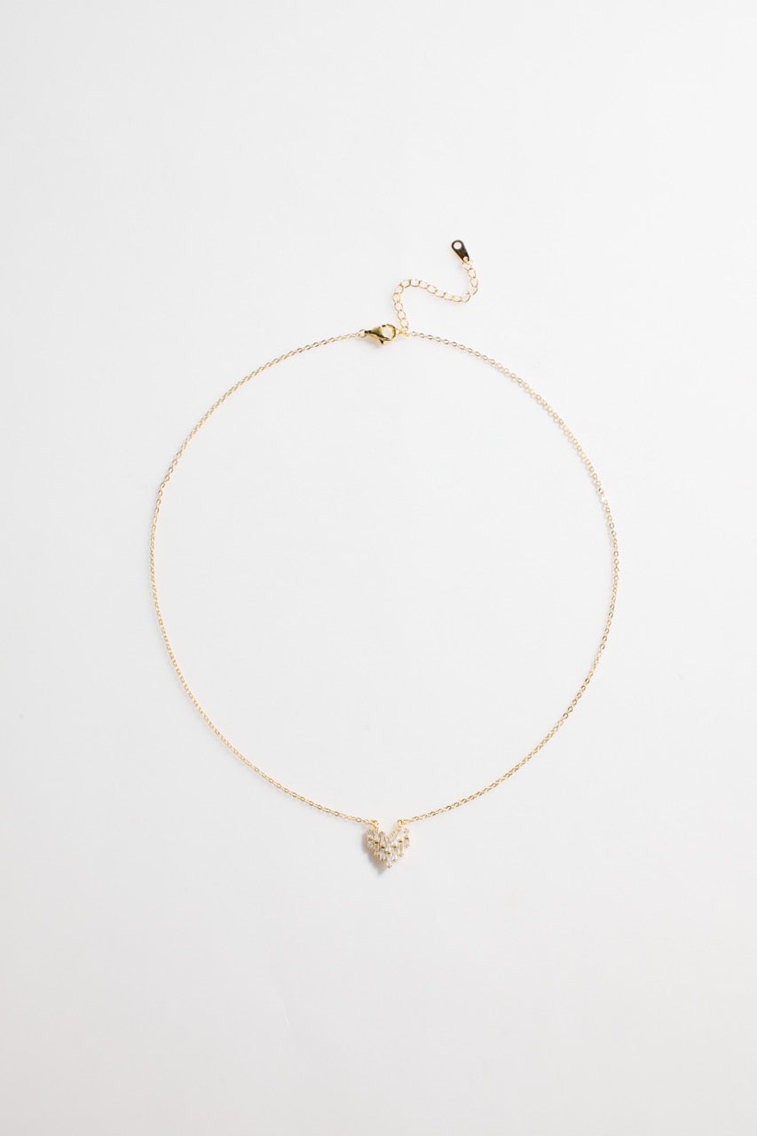 Gold-Plated Necklace with Heart Shaped CZ and Gold Accent for Women