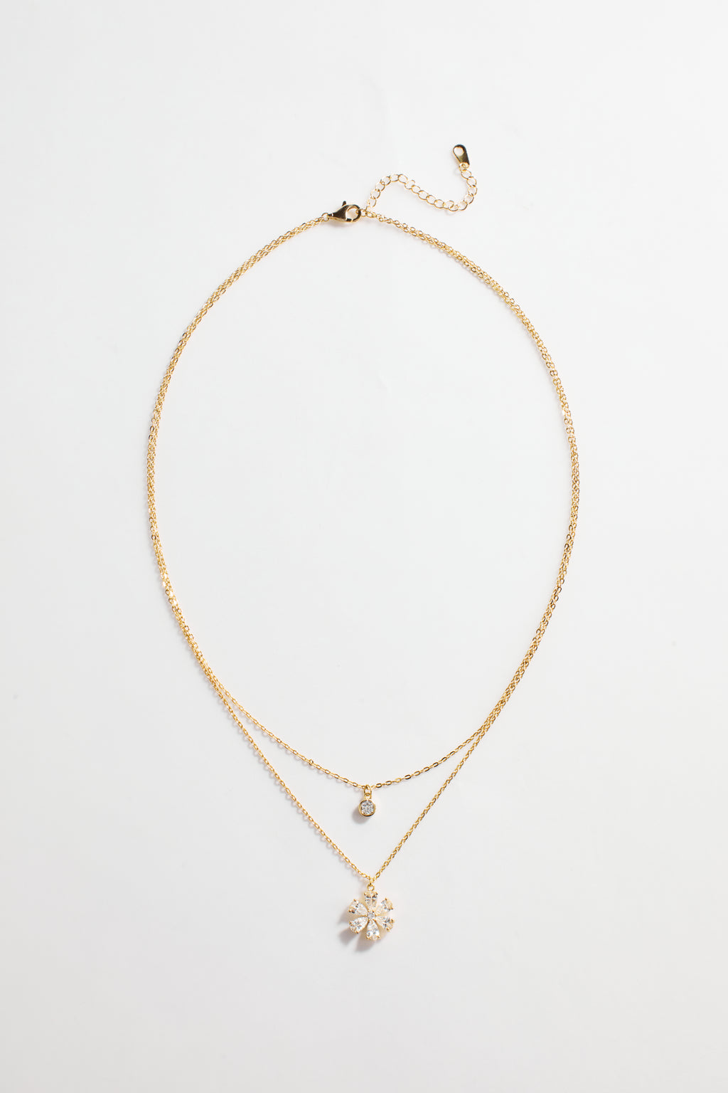 Gold-Plated Layered CZ Circle & Flower Necklace for Women