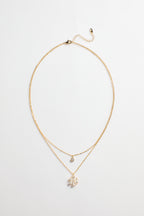 Gold-Plated Layered CZ Circle & Flower Necklace for Women