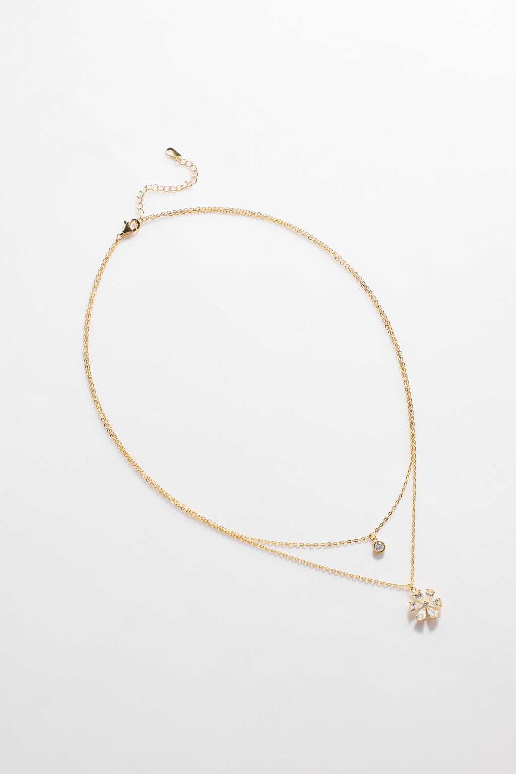 Gold-Plated Layered CZ Circle & Flower Necklace for Women