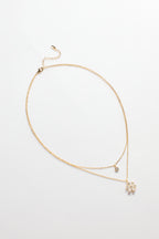 Gold-Plated Layered CZ Circle & Flower Necklace for Women