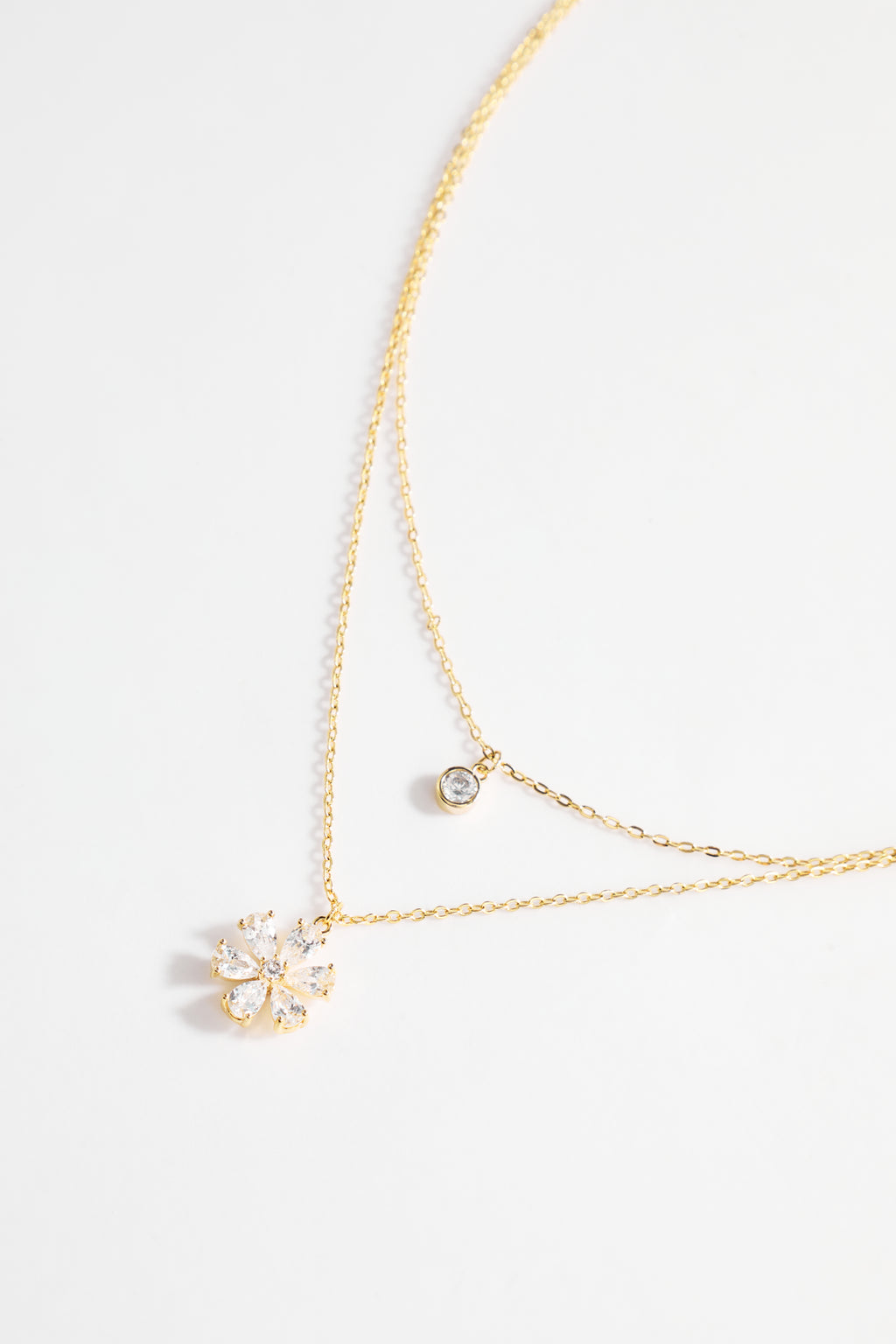 Gold-Plated Layered CZ Circle & Flower Necklace for Women