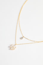 Gold-Plated Layered CZ Circle & Flower Necklace for Women