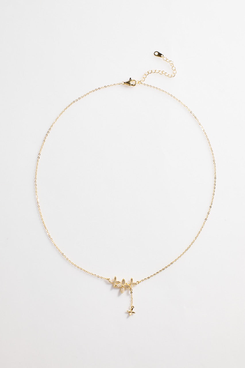 Gold-Plated Triple Marquise Flower Necklace for Women