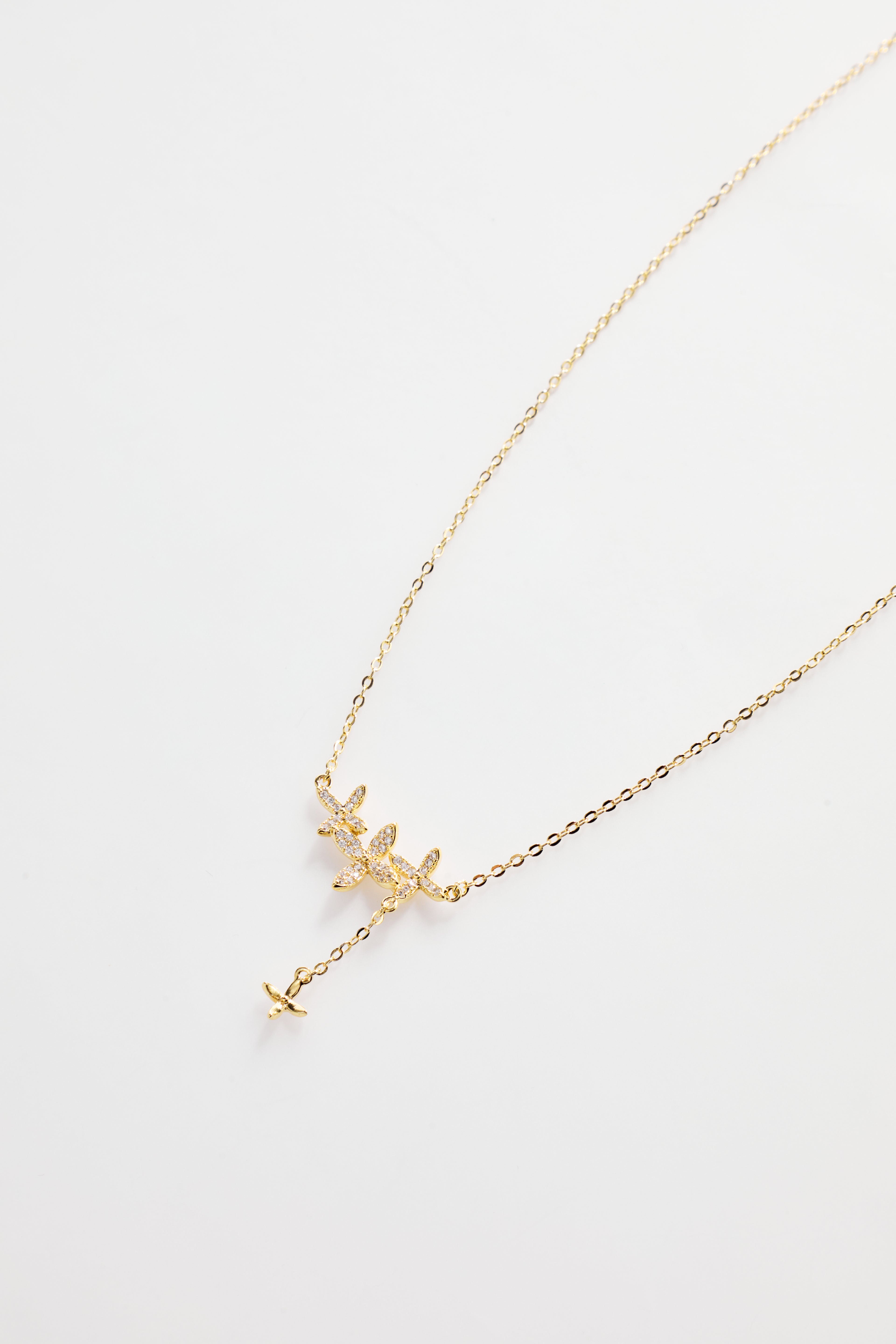 Gold-Plated Triple Marquise Flower Necklace for Women