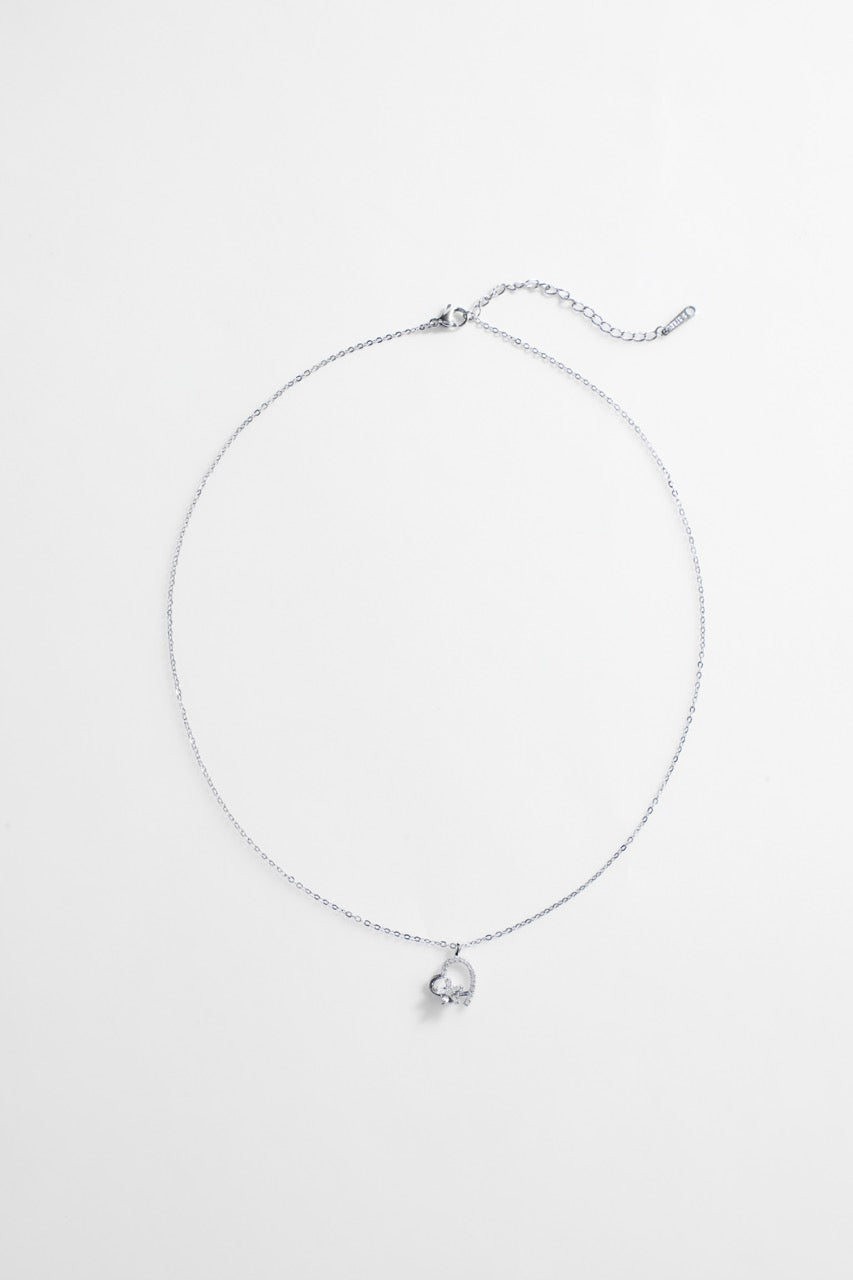 Silver-Plated heart and Flower Pendant Necklace for Women