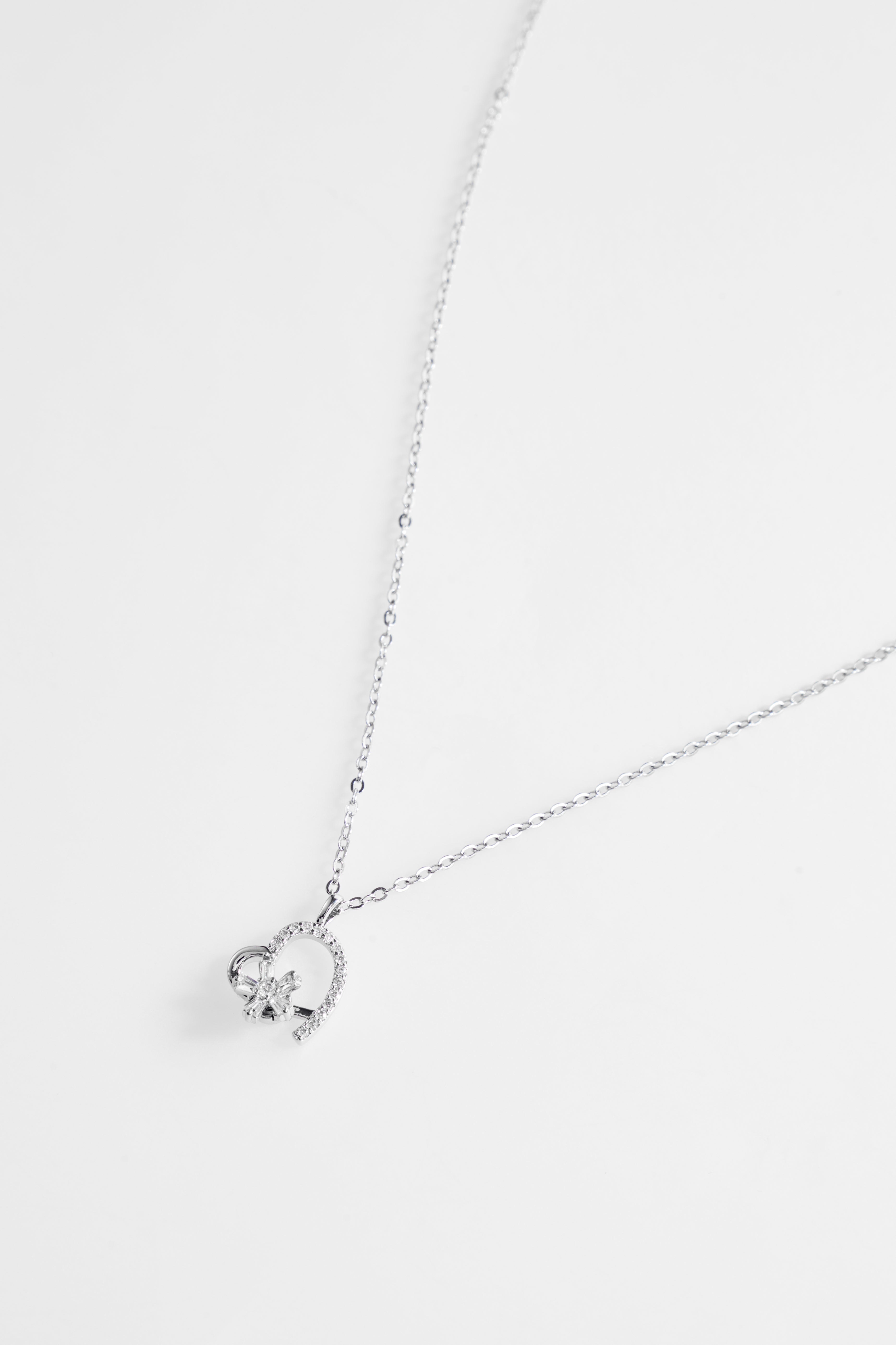 Silver-Plated heart and Flower Pendant Necklace for Women