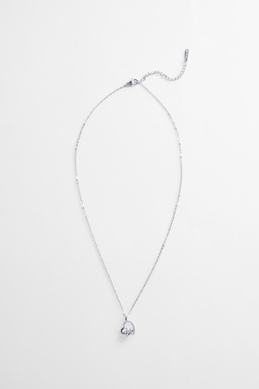 Silver-Plated heart and Flower Pendant Necklace for Women