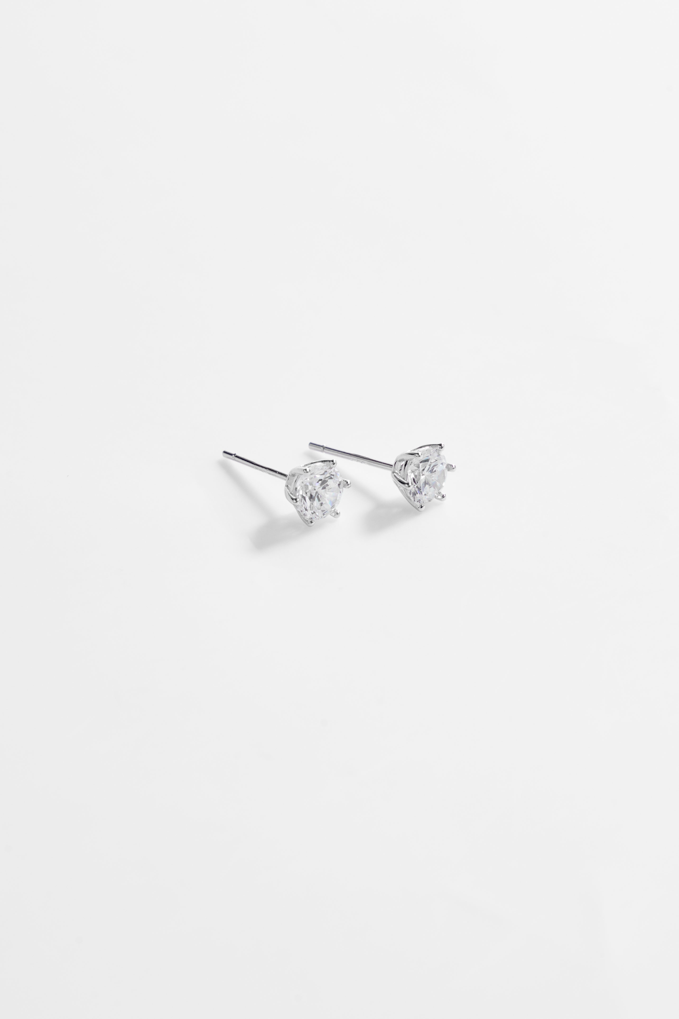 Silver-Plated Earrings with single Large CZ for Women