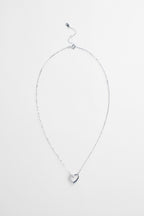 Silver-Plated Open Heart with half CZ Necklace for Women