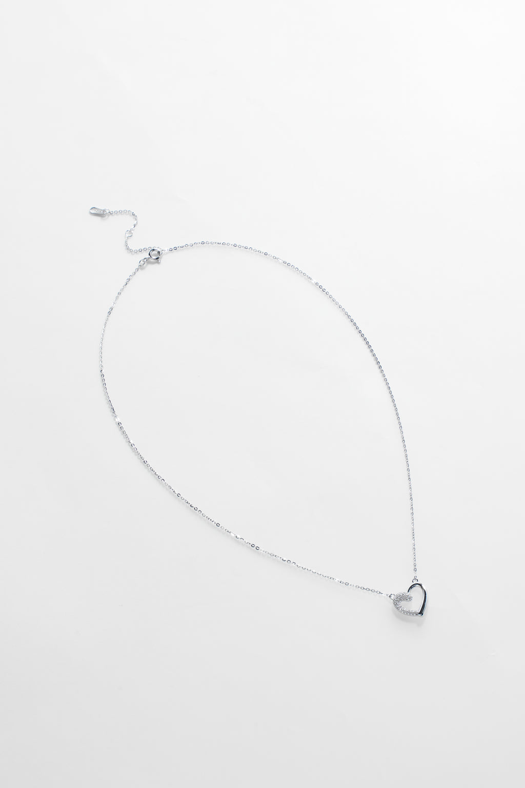 Silver-Plated Open Heart with half CZ Necklace for Women