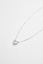 Silver-Plated Open Heart with half CZ Necklace for Women