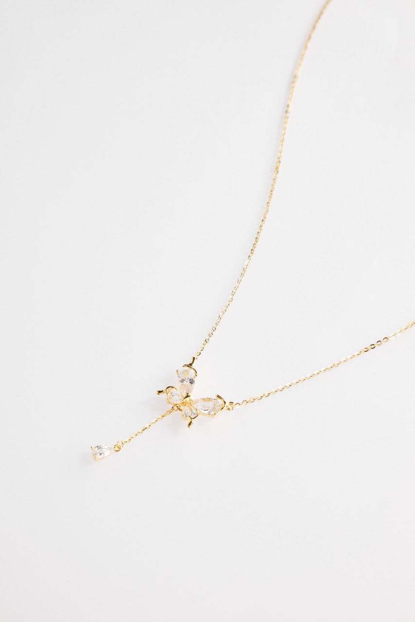 Gold-Plated Butterfly with Hanging Pearl Necklace for Women