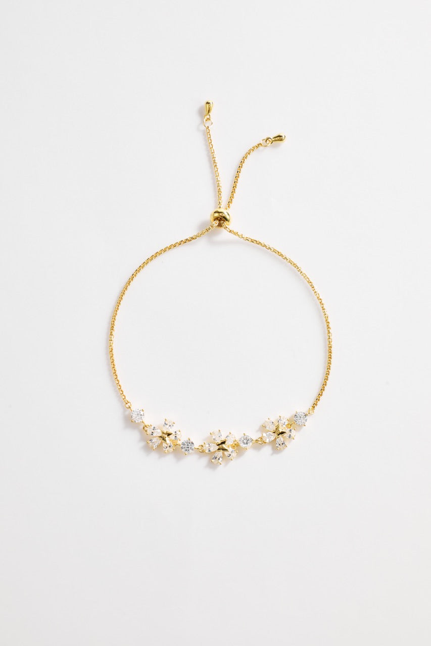 Gold-Plated Multi Flower and CZ Stones Bracelet for Women