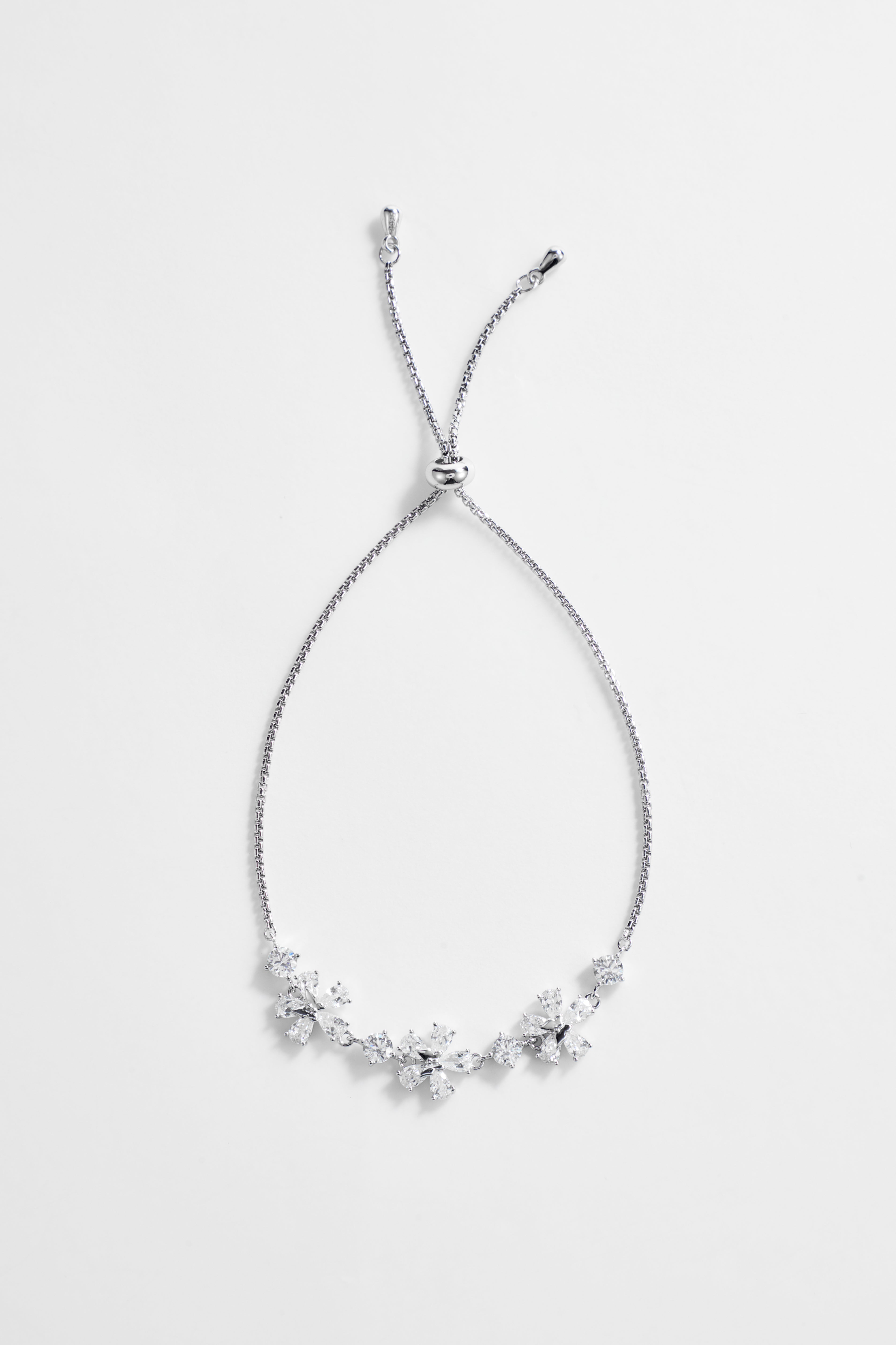 Silver-Plated Cubic Zirconia Multi Flower Design Bracelet for Women