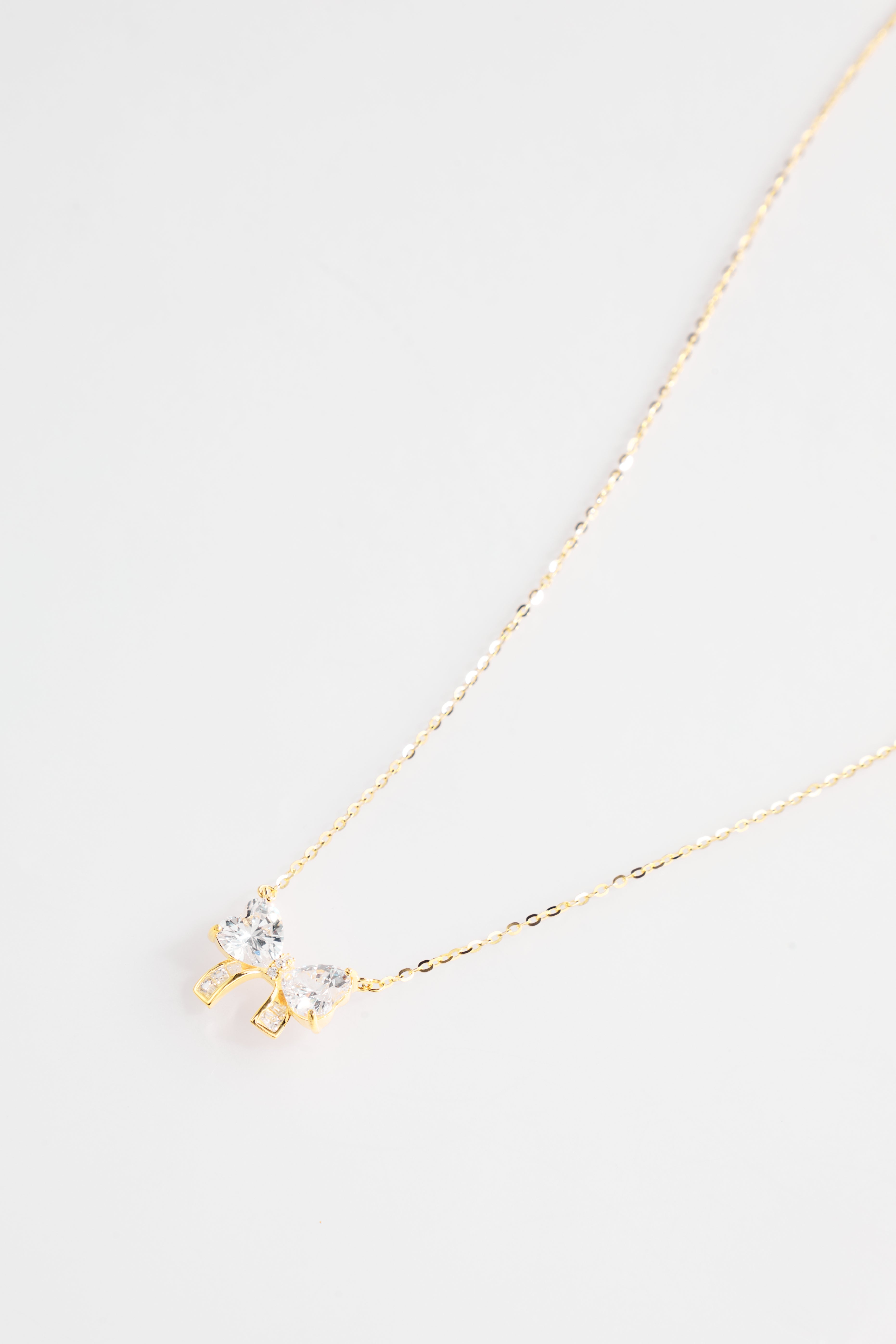Gold-Plated CZ Bow Design Earrings and Necklace set for Women