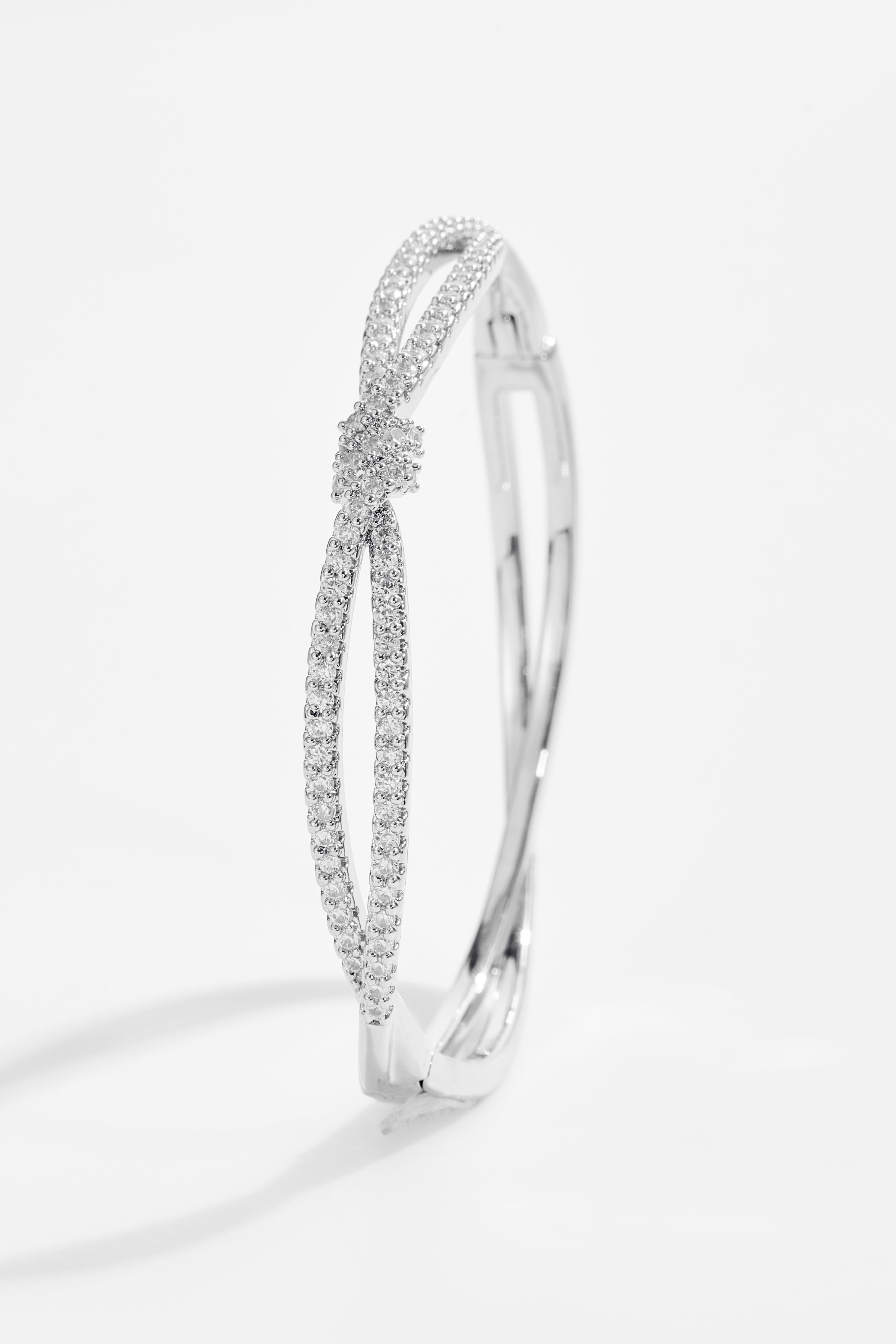 Silver-Plated Knotted Bangle Bracelet for Women